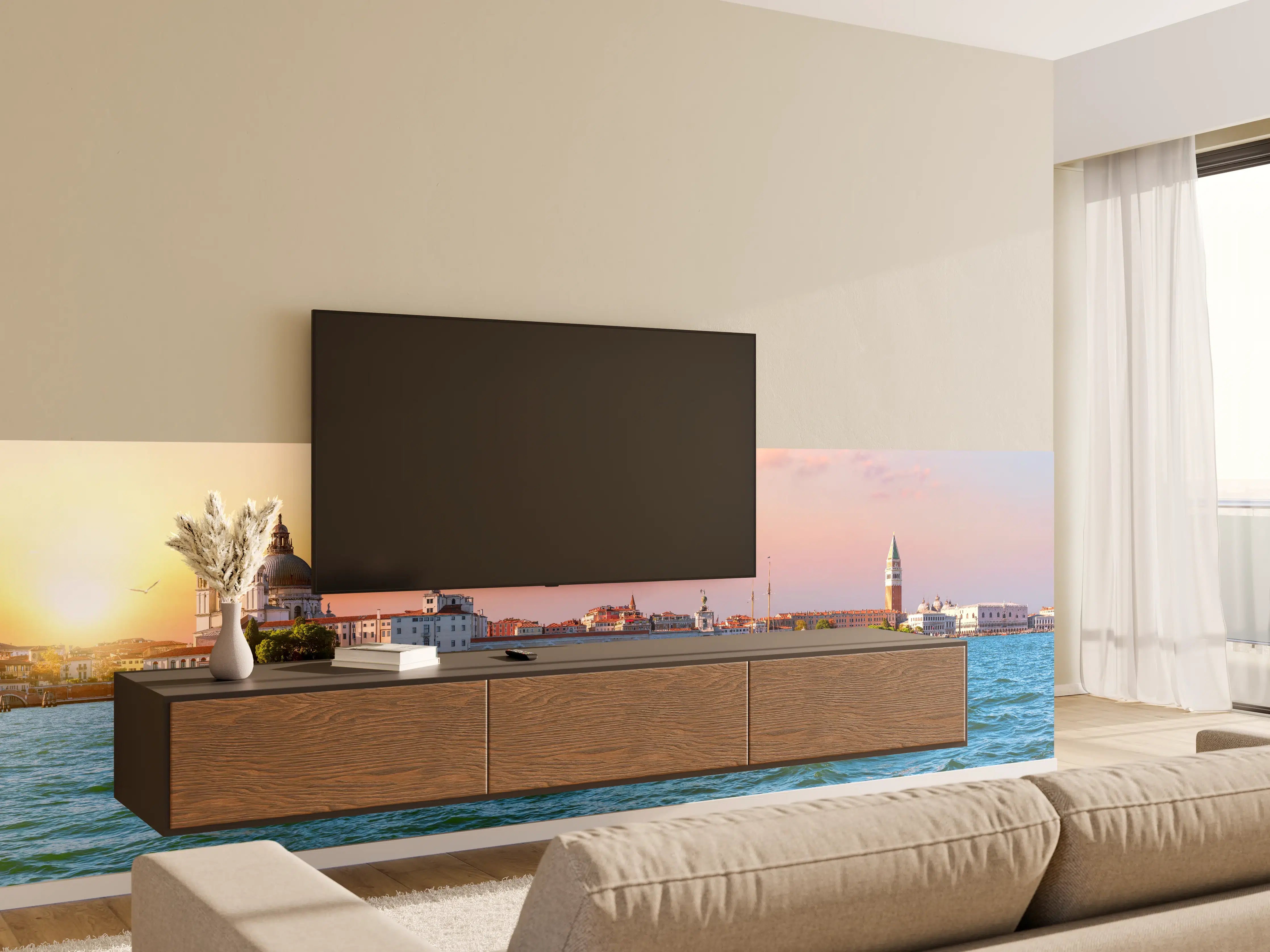 Wandverkleidung Wohnzimmer - Venedig Skyline bei Sonnenuntergang