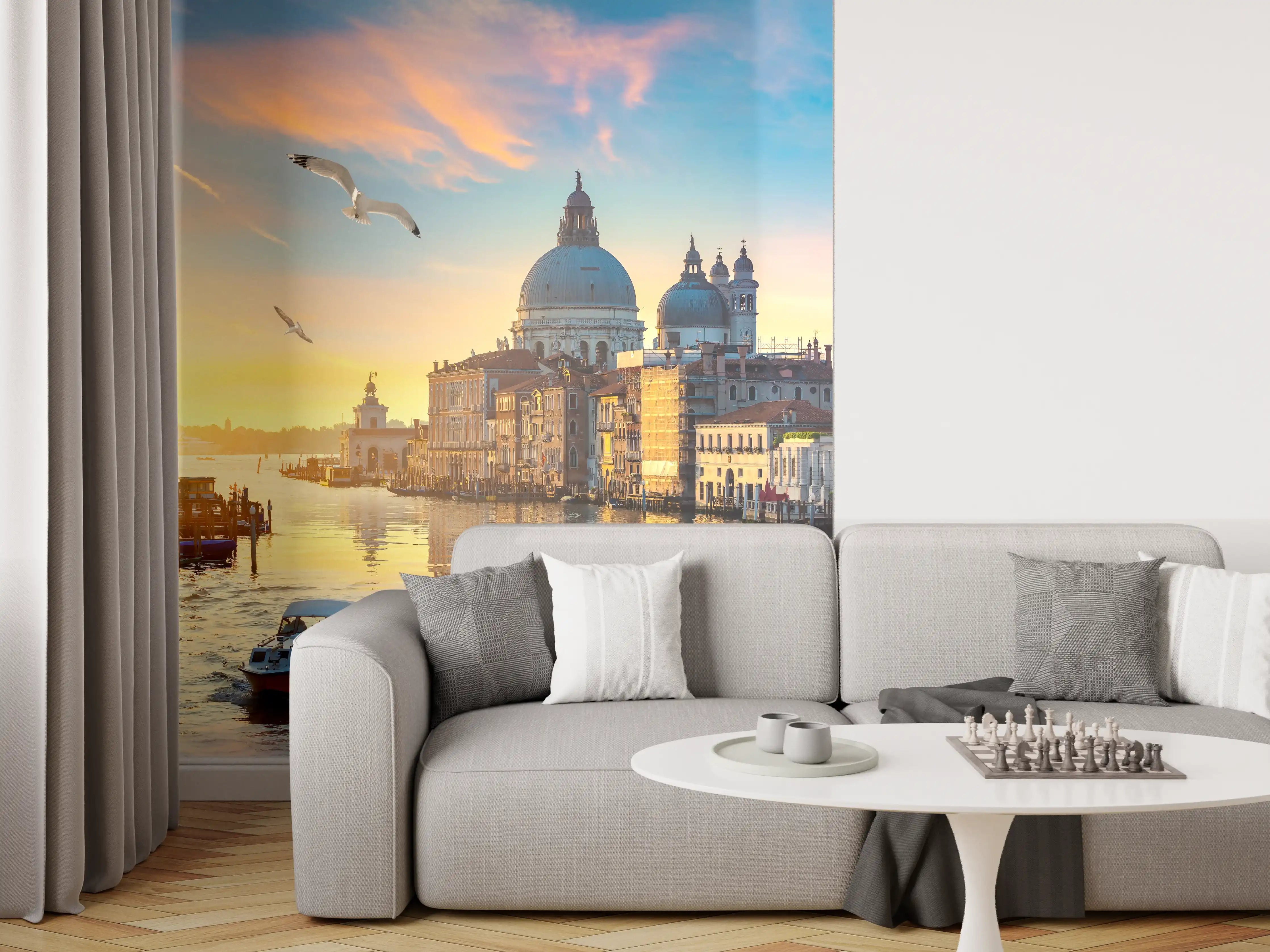 Wandverkleidung Wohnzimmer - Venedig bei Sonnenuntergang mit Wasser und Inseln