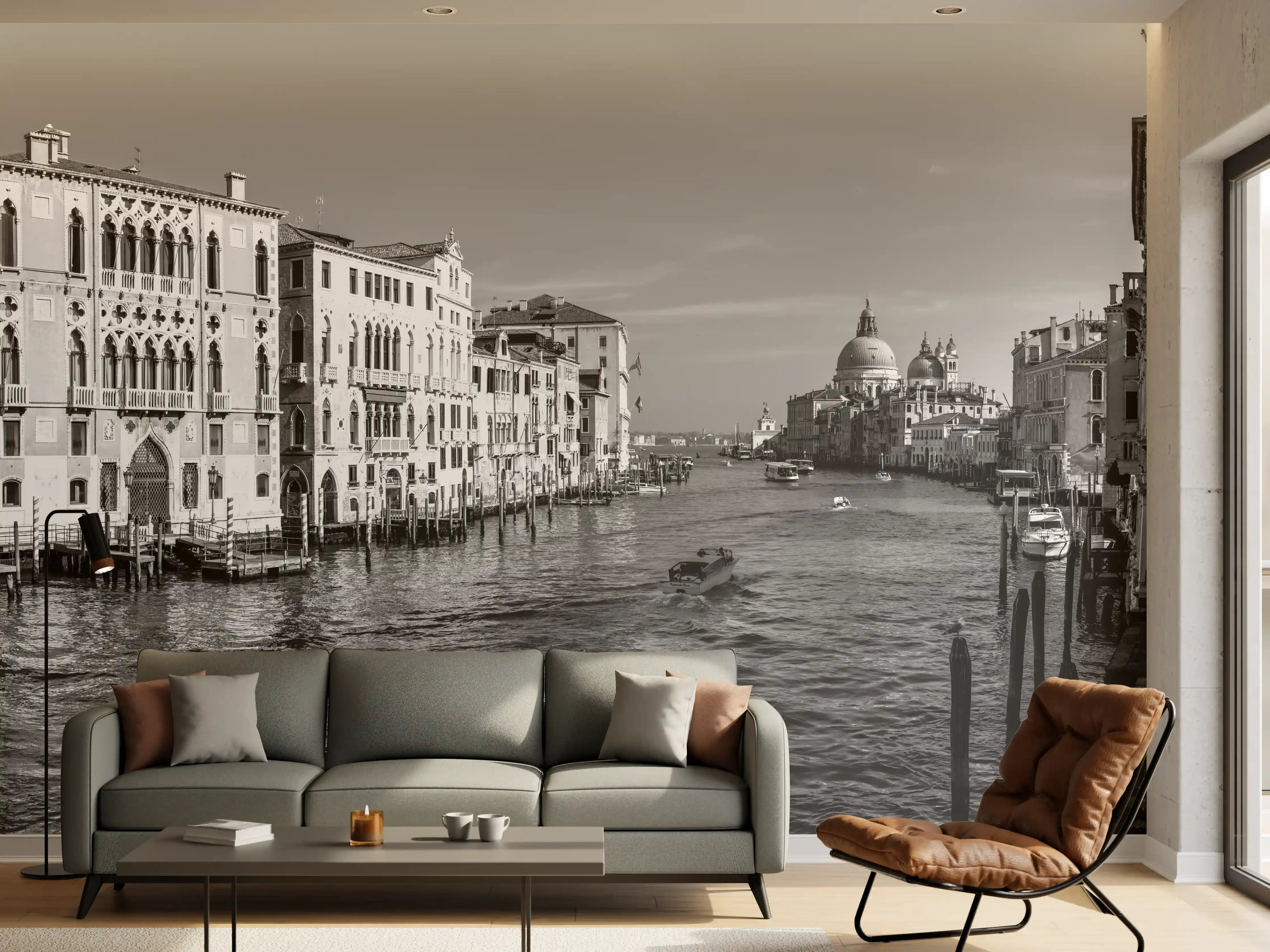 Wandverkleidung Wohnzimmer - Venedig in Schwarz und Weiß