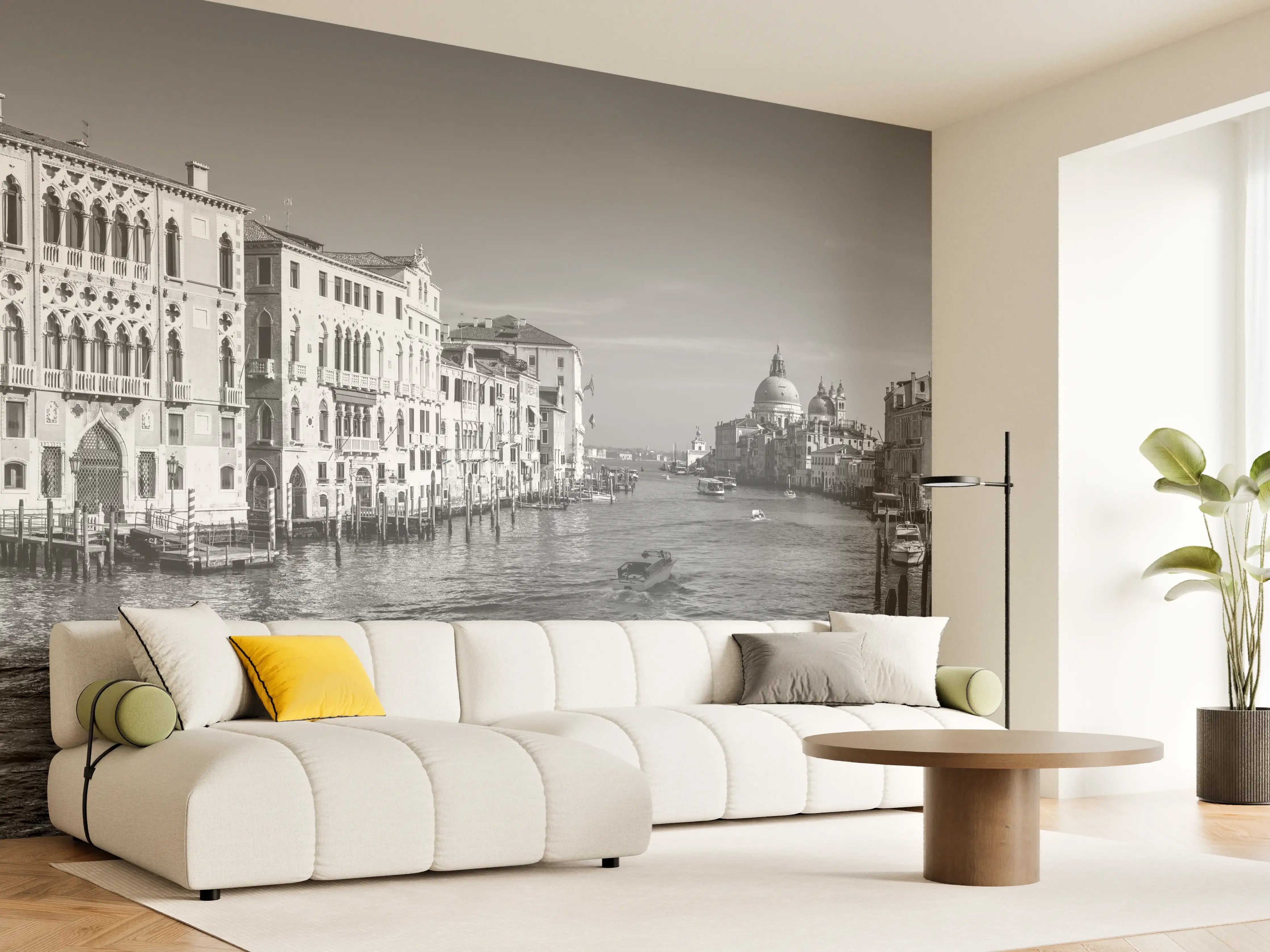 Wandverkleidung Wohnzimmer - Venedig in Schwarz und Weiß