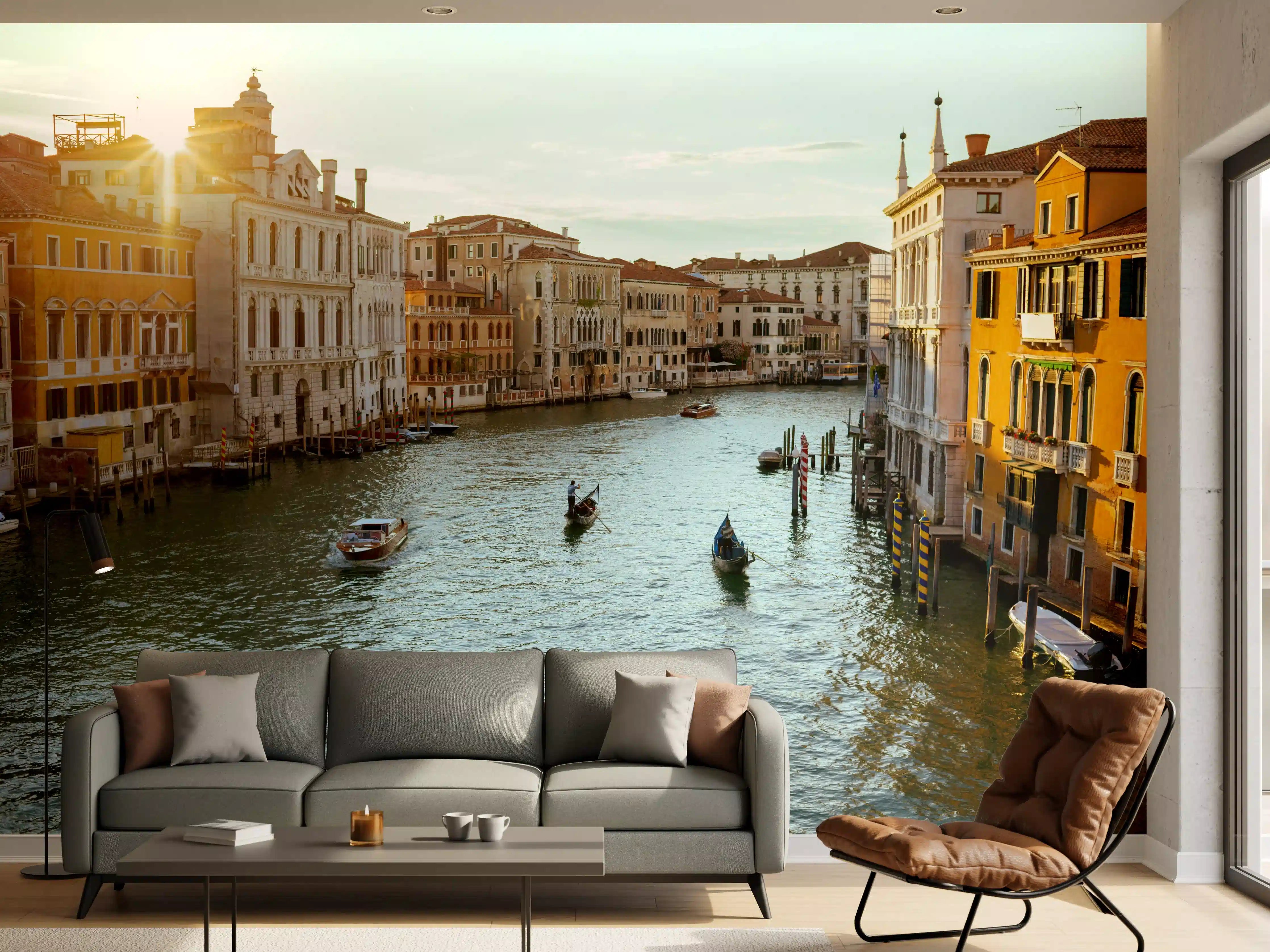 Wandverkleidung Wohnzimmer - Venedig: Charmante Kanäle bei Sonnenuntergang