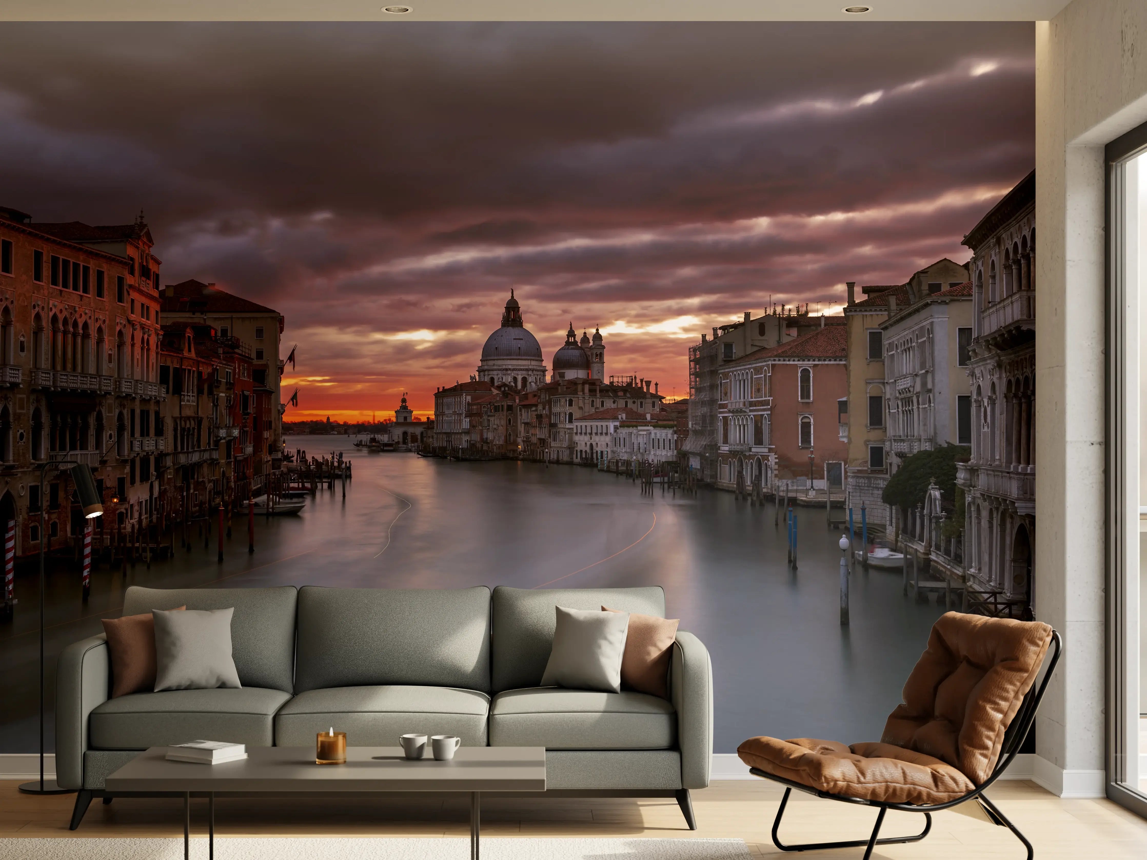 Wandverkleidung Wohnzimmer - Venetian Sunset Over Canal