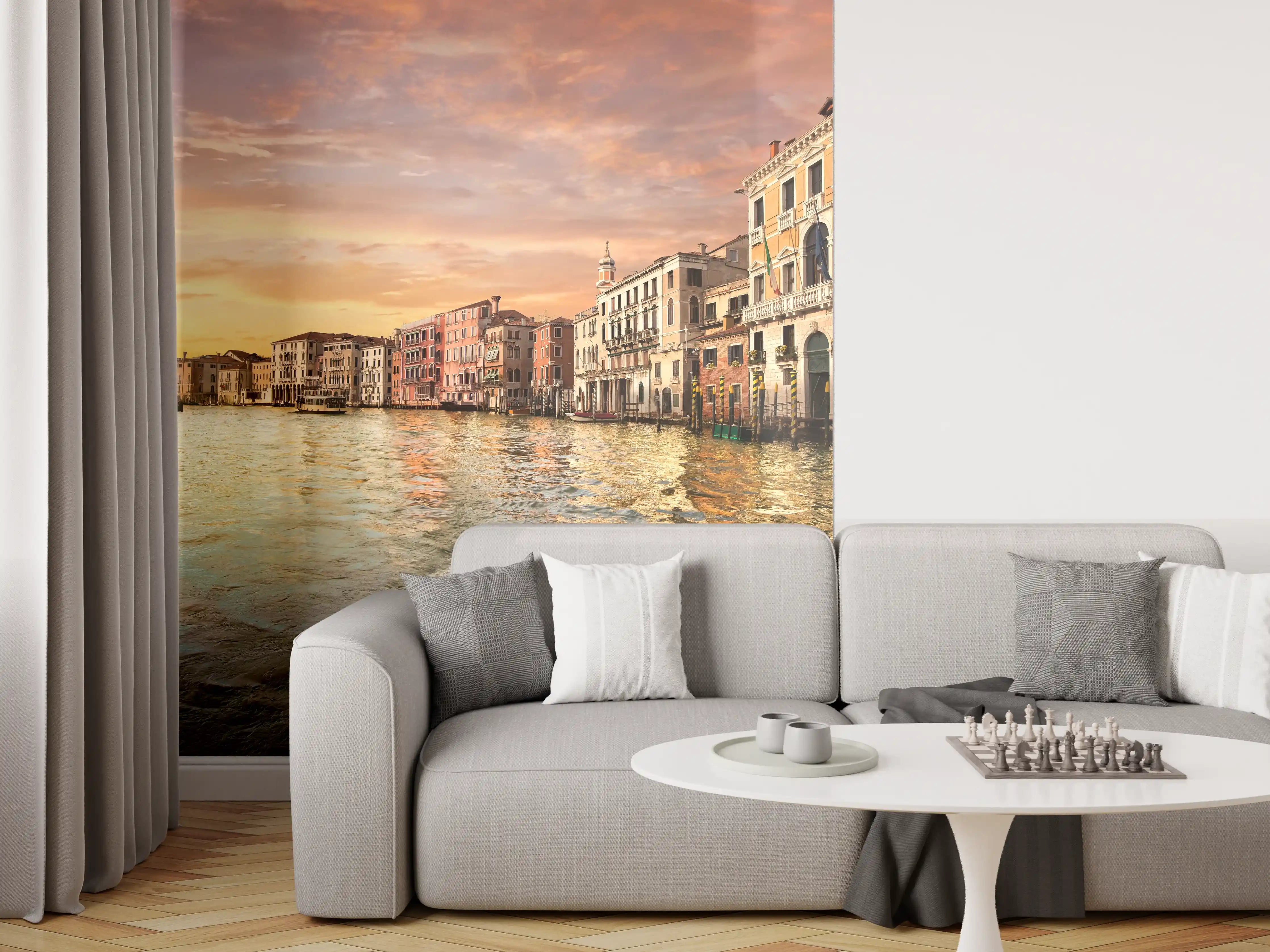 Wandverkleidung Wohnzimmer - Venetian Sunset with Historic Buildings and Canal