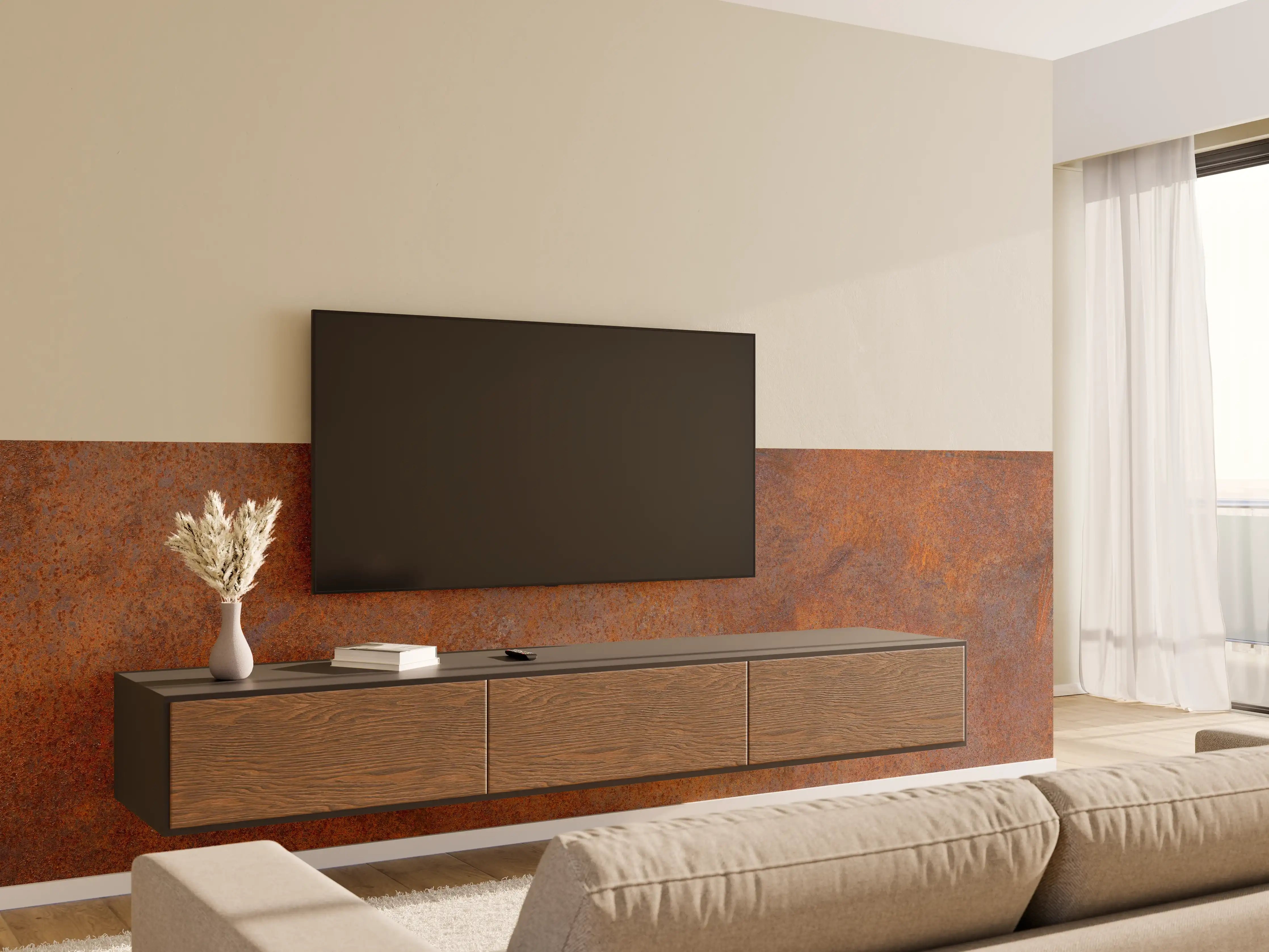 Wandverkleidung Wohnzimmer - Verrostetes Metall