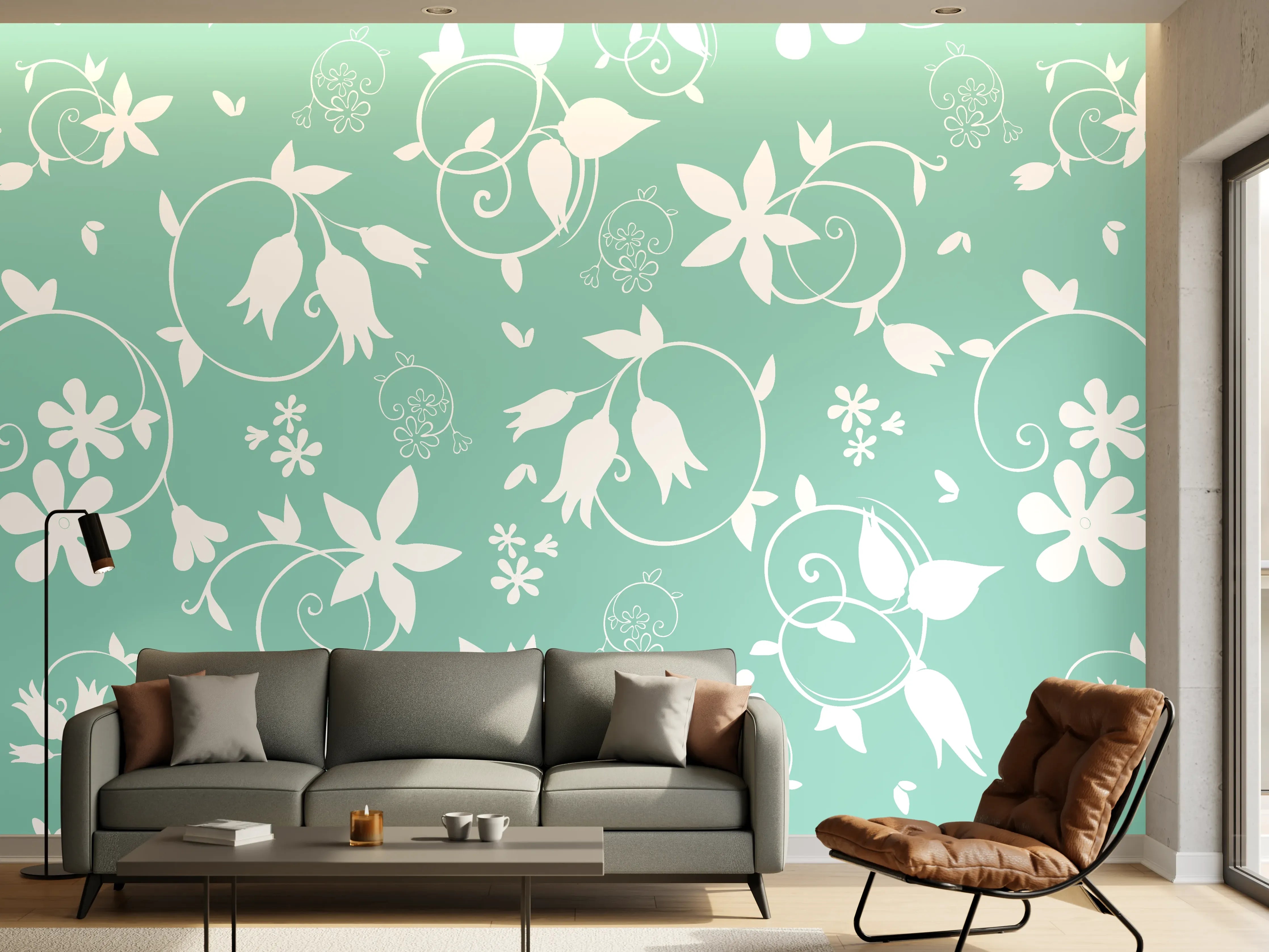 Wandverkleidung Wohnzimmer - Verspielter Blumendesign – Frische Tapetenoptik
