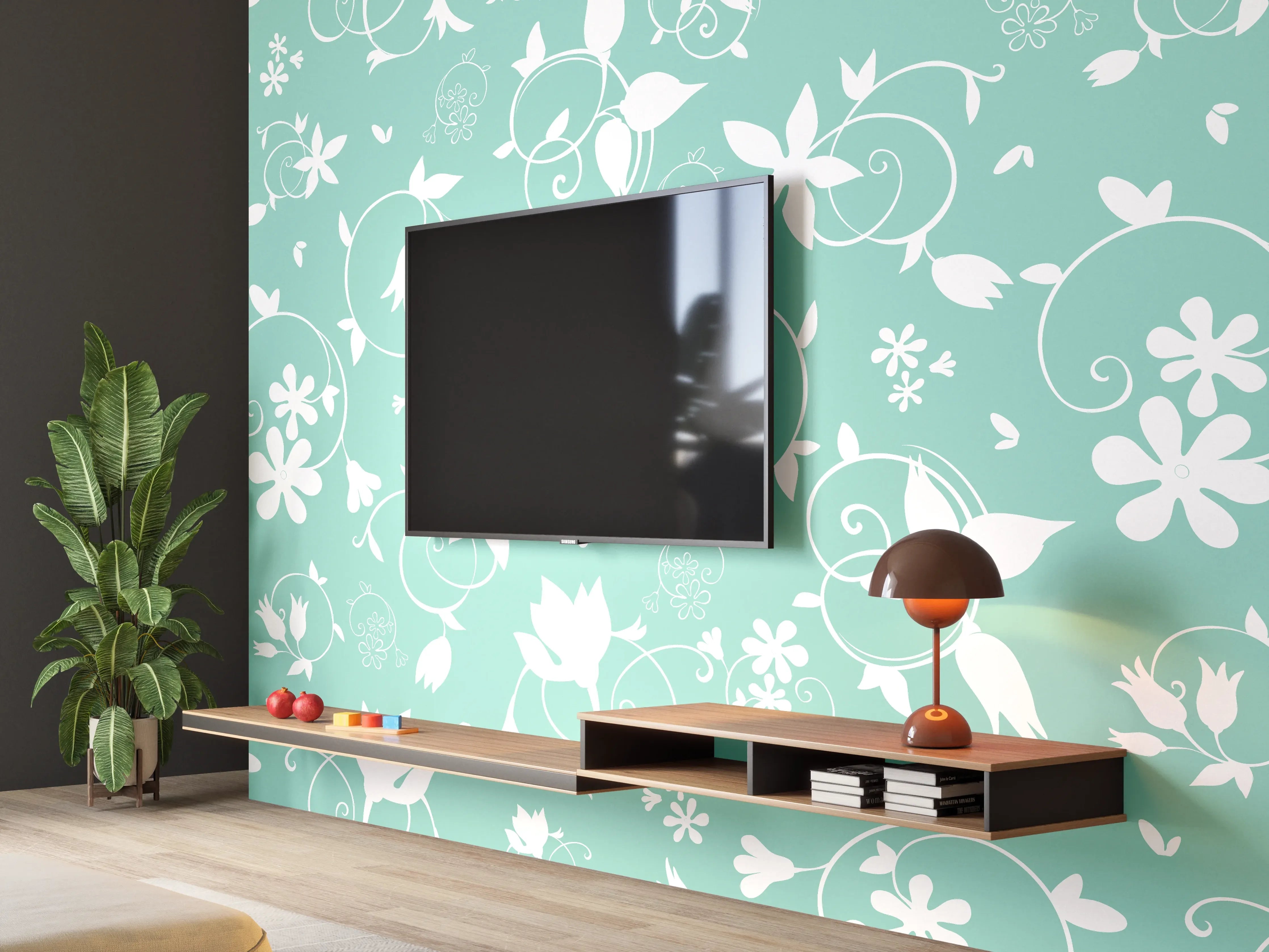 Wandverkleidung Wohnzimmer - Verspielter Blumendesign – Frische Tapetenoptik