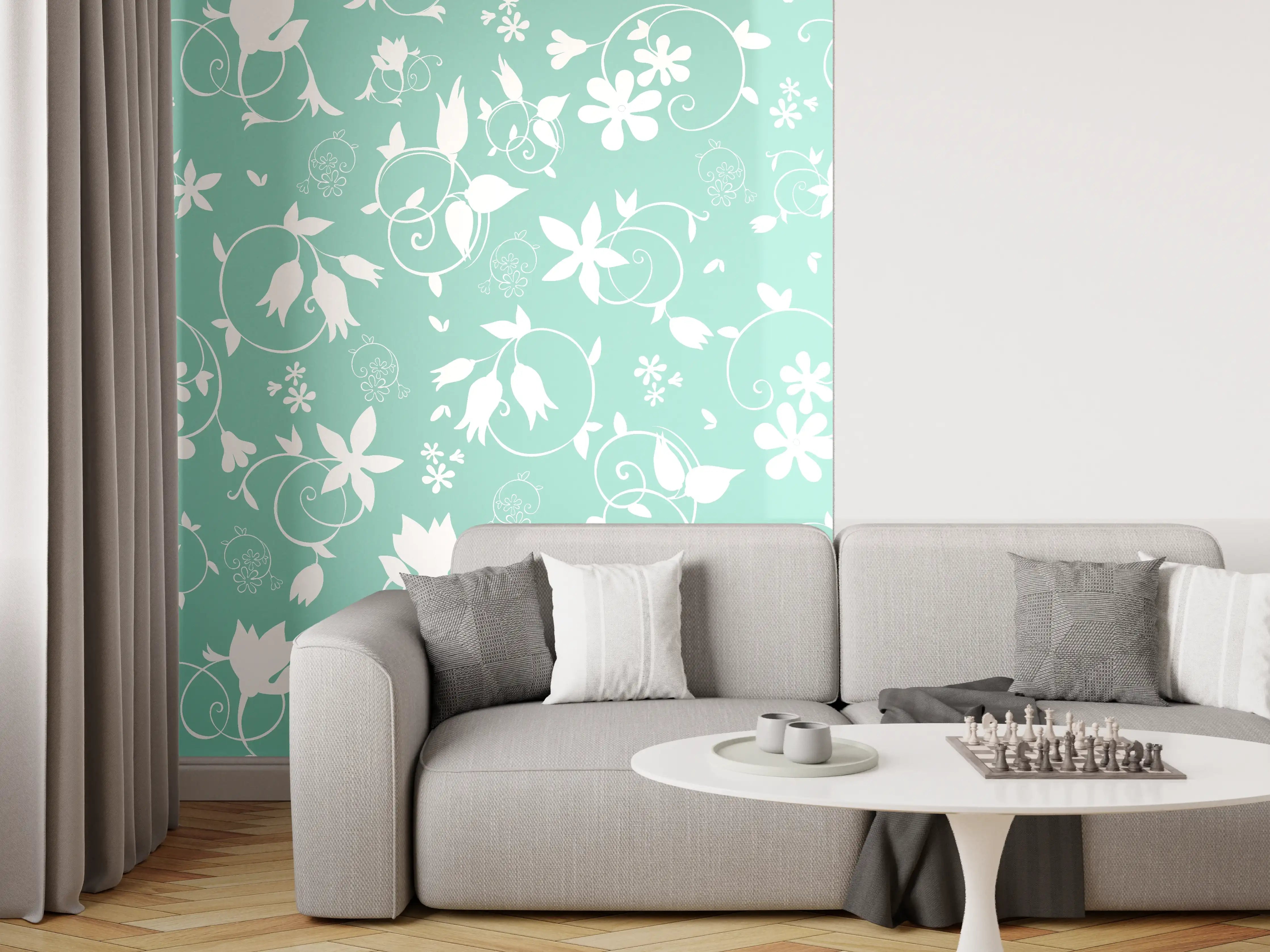 Wandverkleidung Wohnzimmer - Verspielter Blumendesign – Frische Tapetenoptik