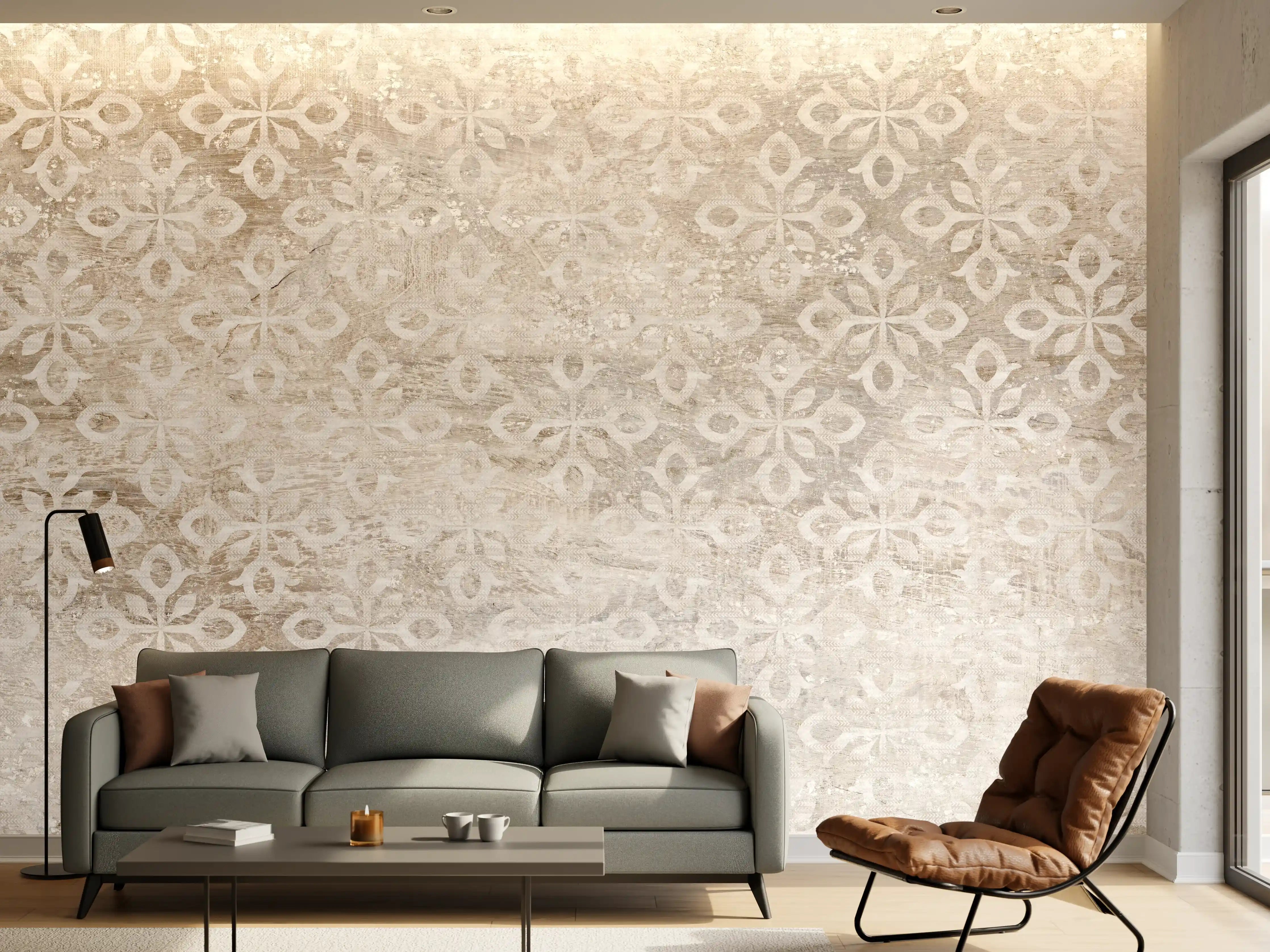 Wandverkleidung Wohnzimmer - Verunreinigtes Ornament Muster
