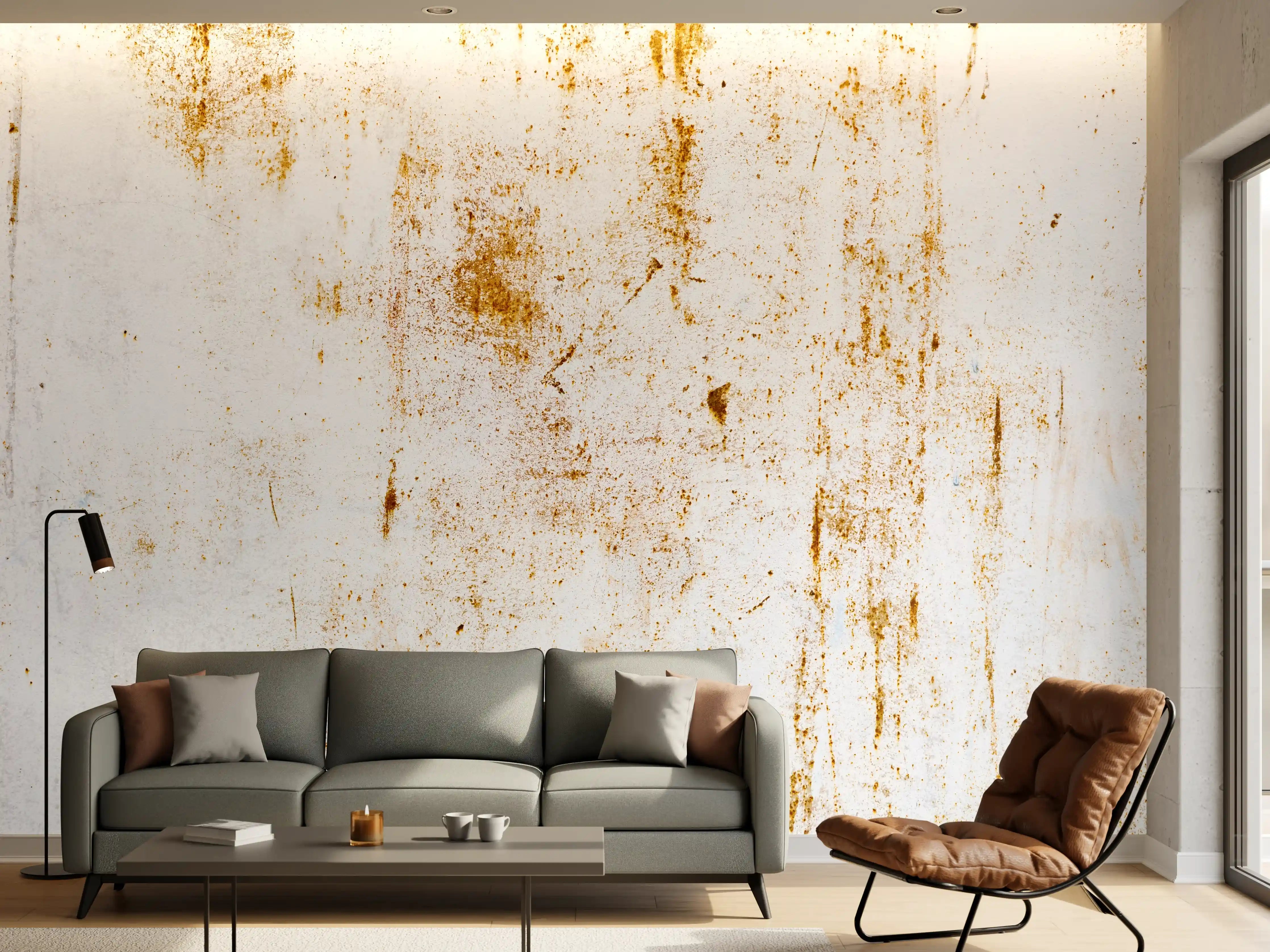 Wandverkleidung Wohnzimmer - Verwitterte Graumetall-Oberflächen mit weißen Akzenten