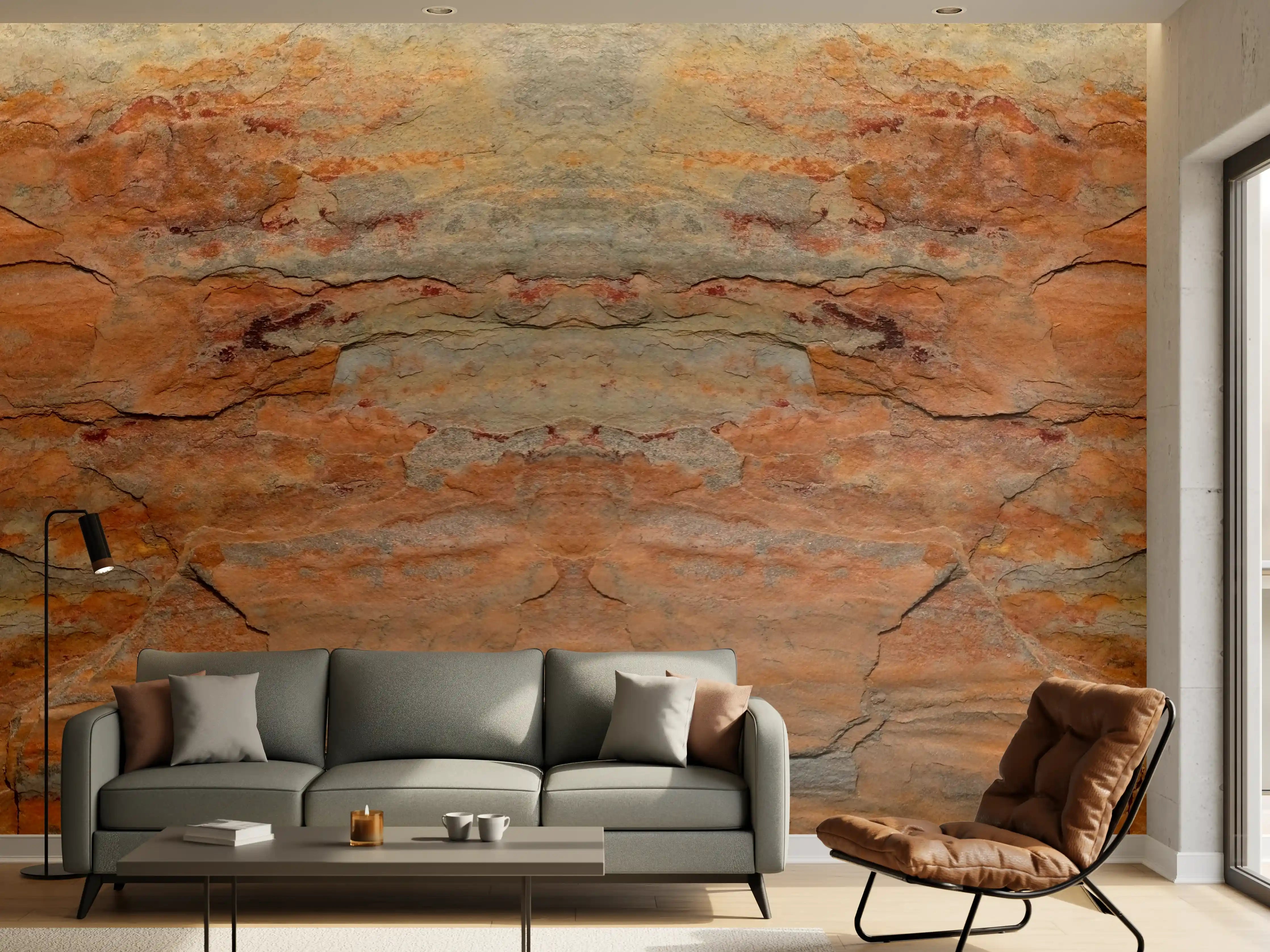 Wandverkleidung Wohnzimmer - Verwitterte Steinwand in Panorama-Ansicht
