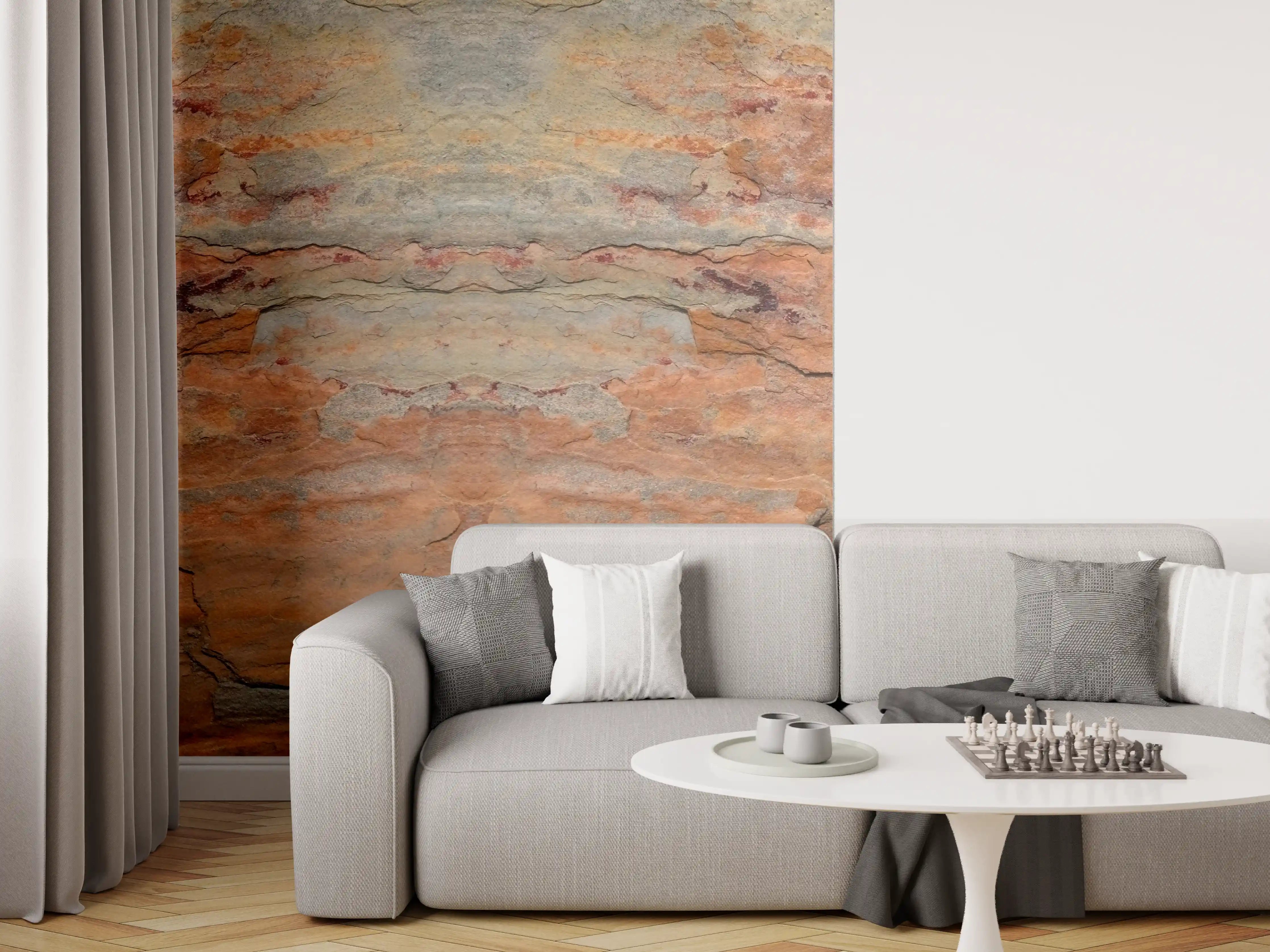 Wandverkleidung Wohnzimmer - Verwitterte Steinwand in Panorama-Ansicht