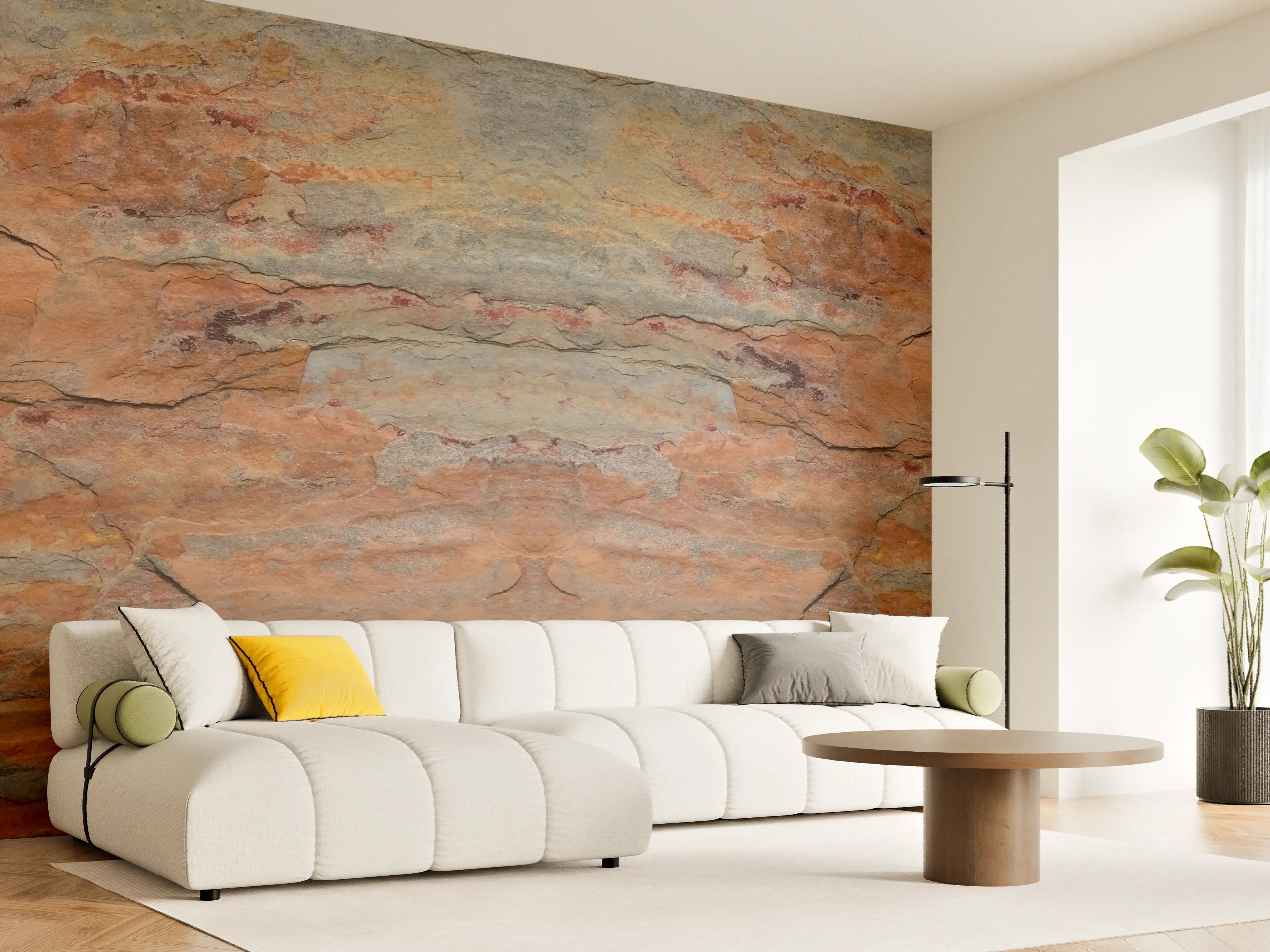 Wandverkleidung Wohnzimmer - Verwitterte Steinwand in Panorama-Ansicht