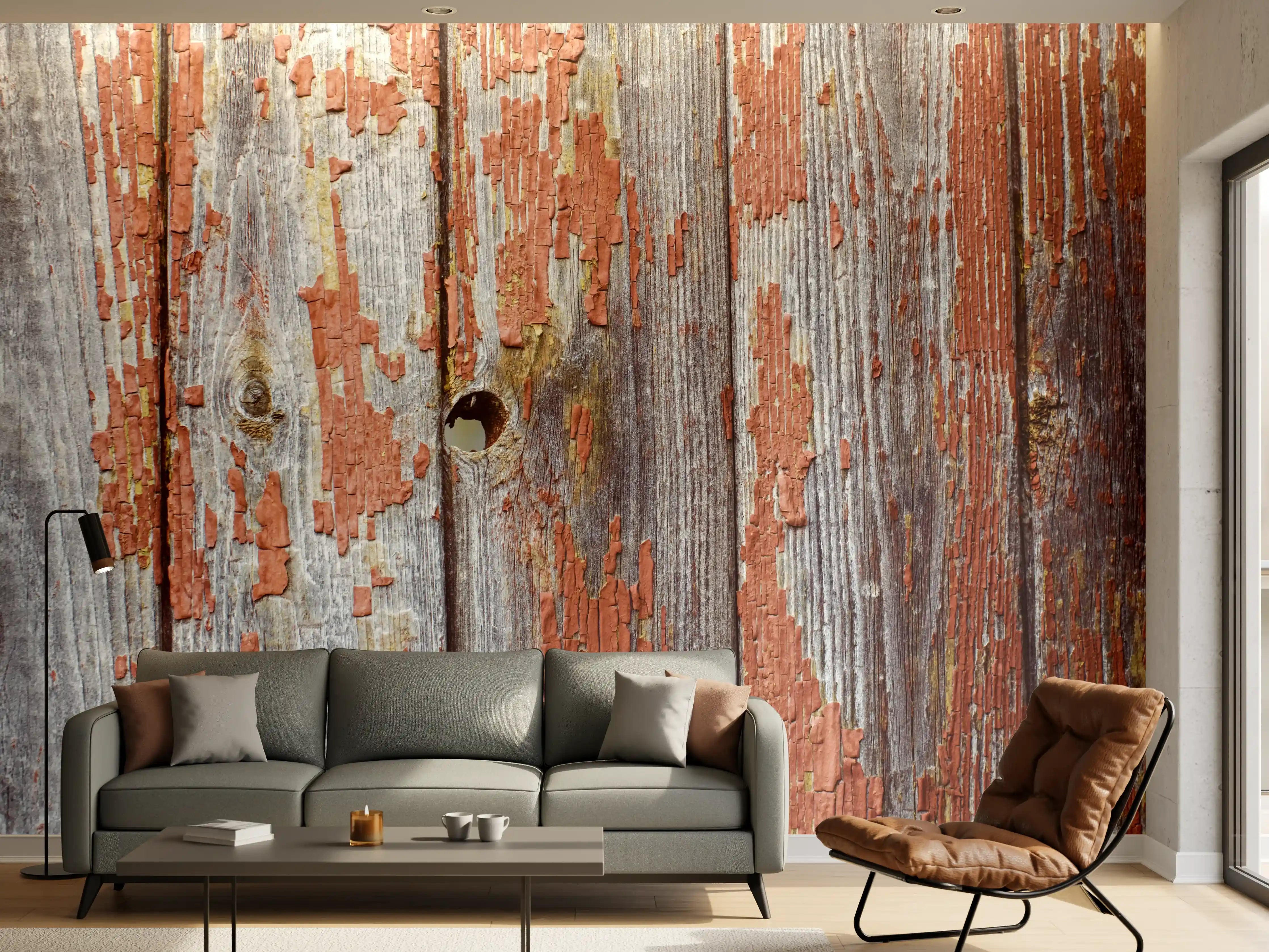 Wandverkleidung Wohnzimmer - Verwittertes Holz mit Rissen und Patina