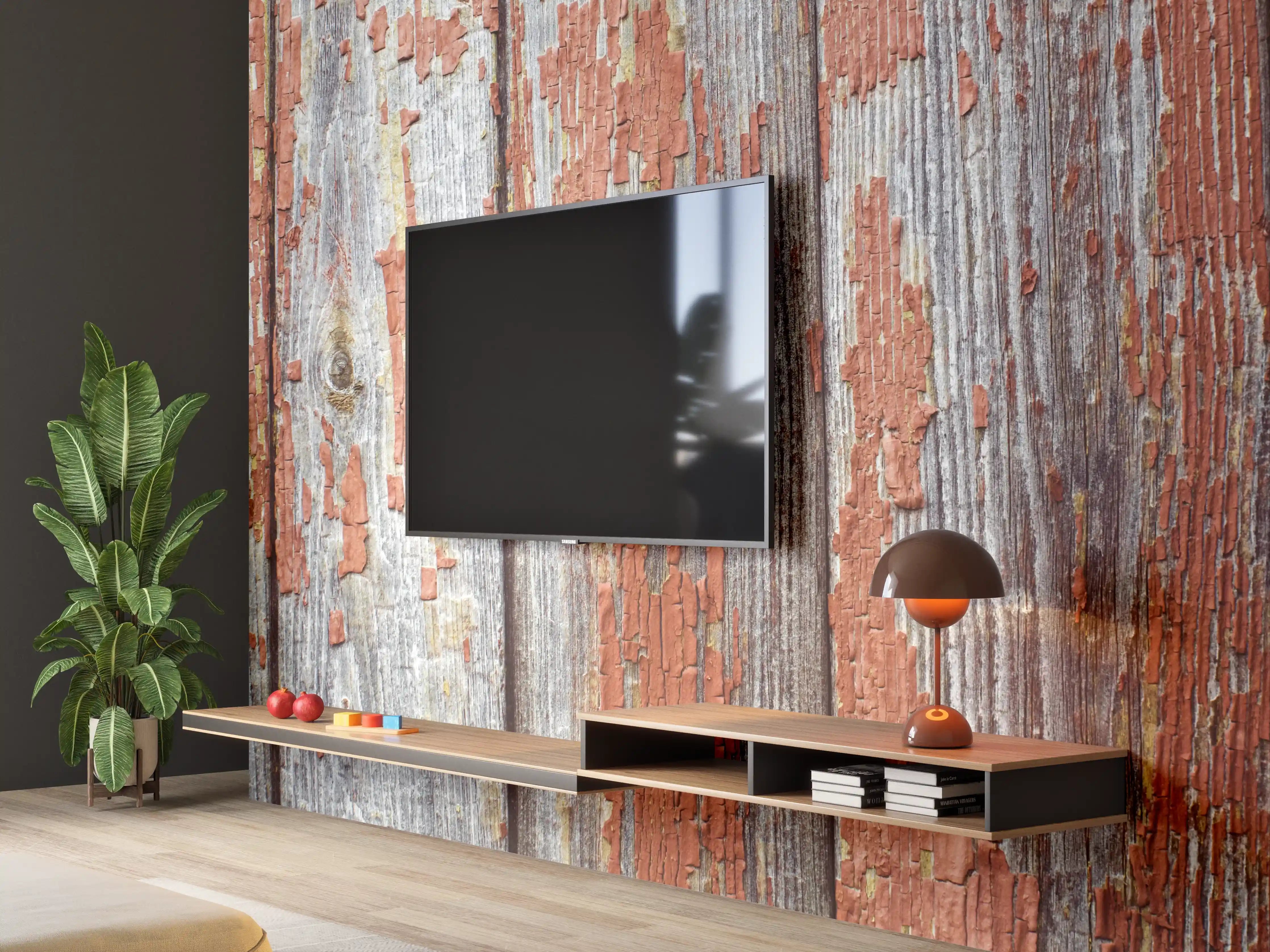 Wandverkleidung Wohnzimmer - Verwittertes Holz mit Rissen und Patina