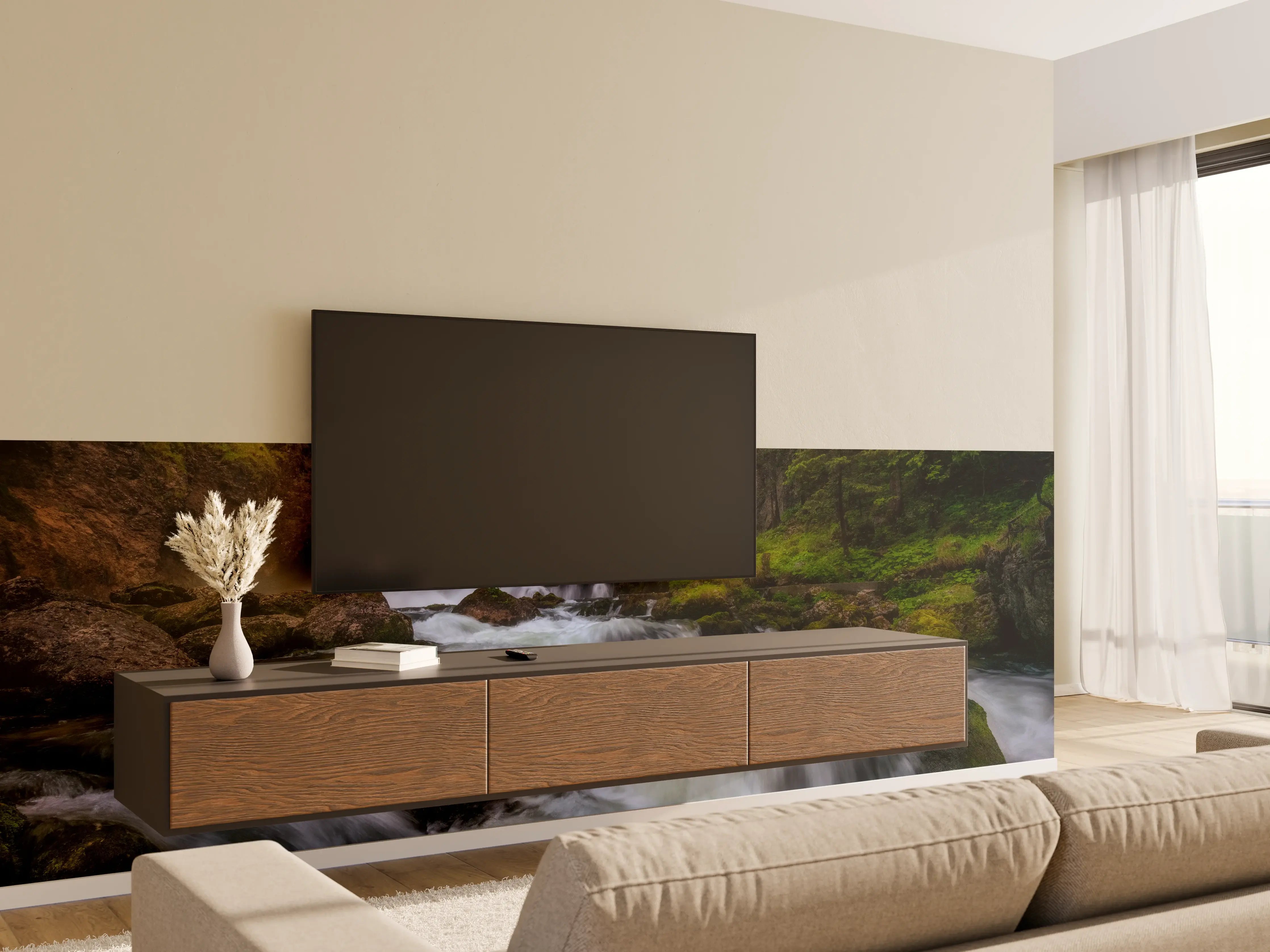 Wandverkleidung Wohnzimmer - Verzaubernde Wasserfall-Landschaft
