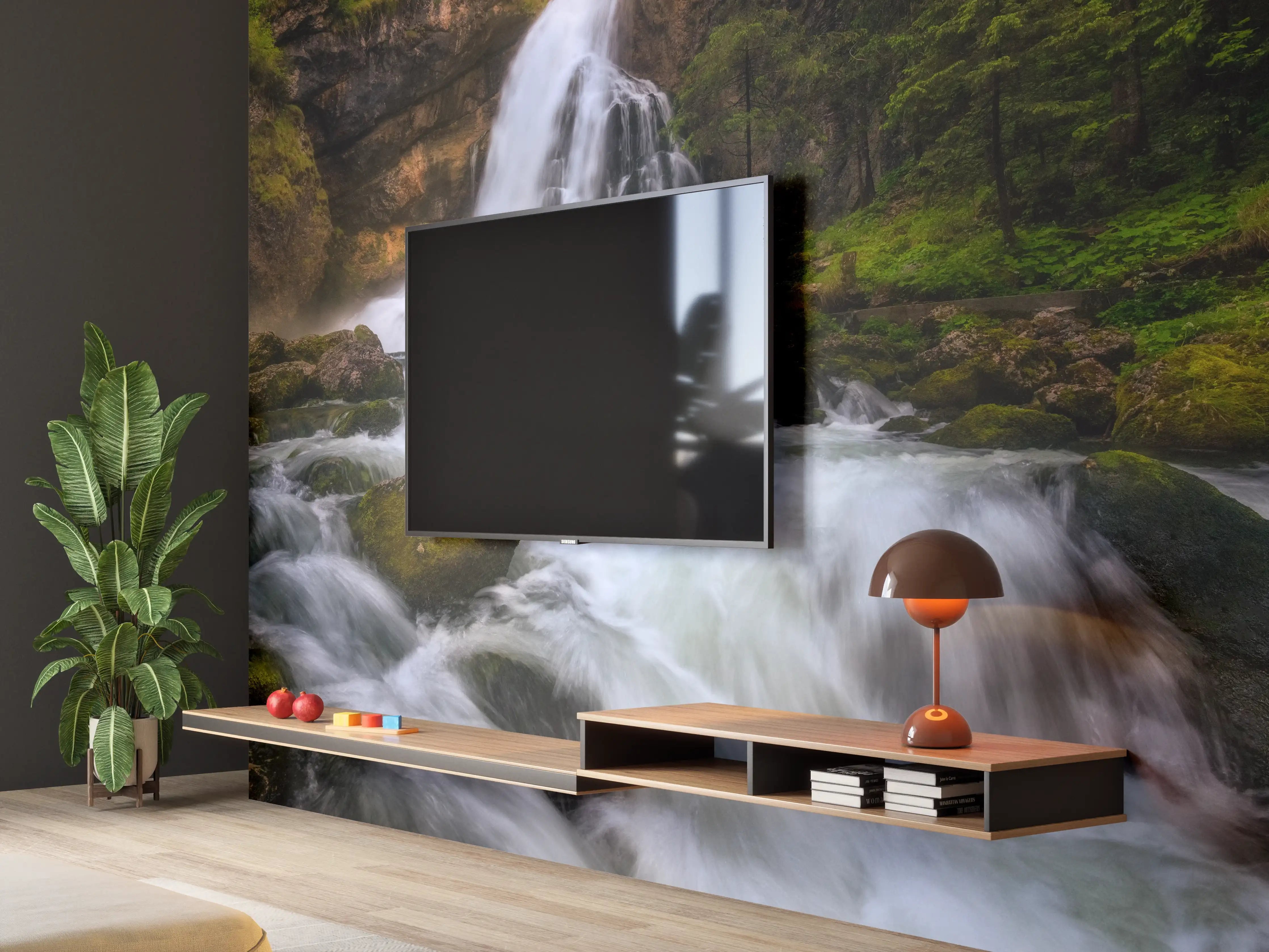 Wandverkleidung Wohnzimmer - Verzaubernde Wasserfall-Landschaft