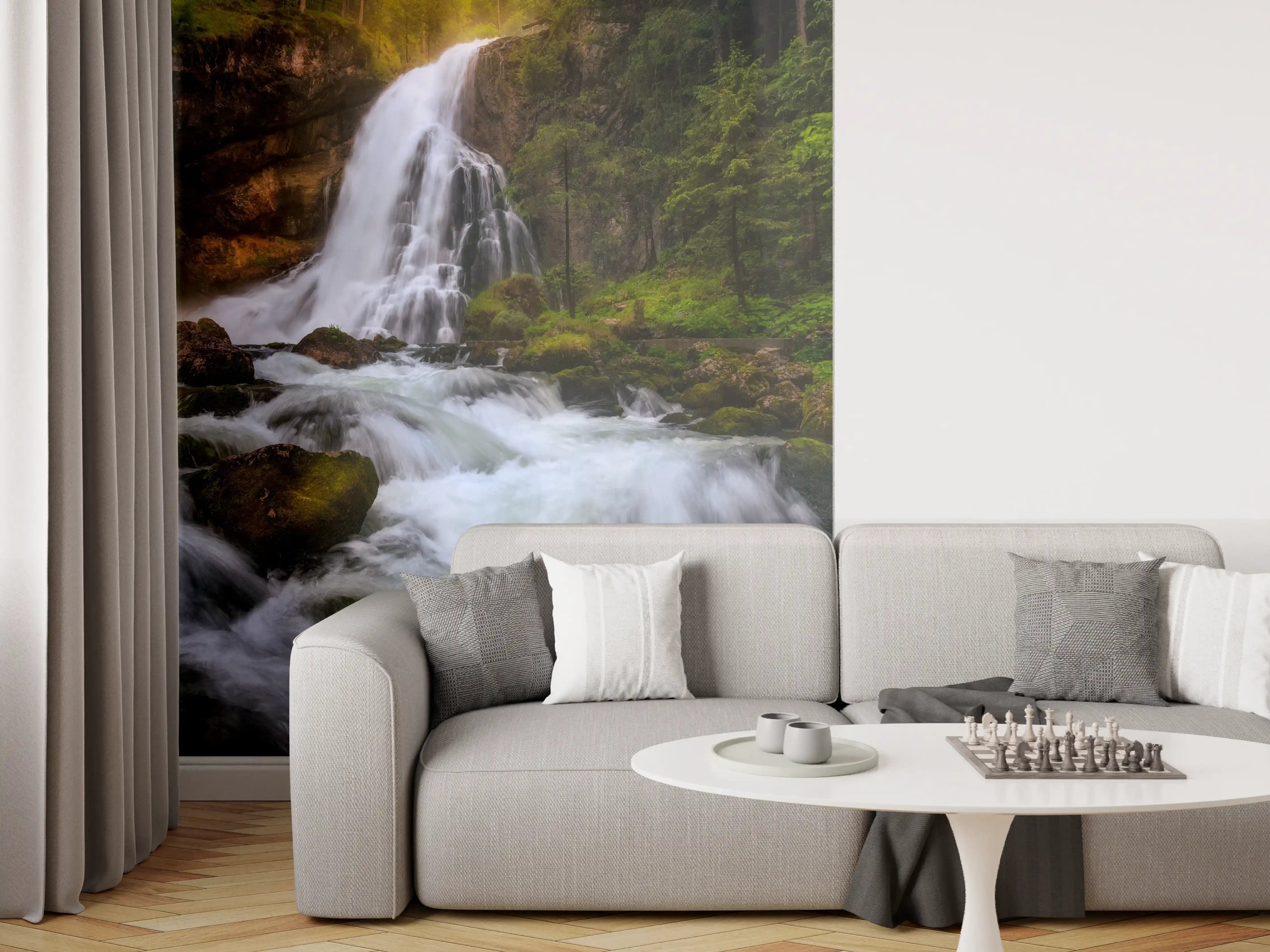 Wandverkleidung Wohnzimmer - Verzaubernde Wasserfall-Landschaft