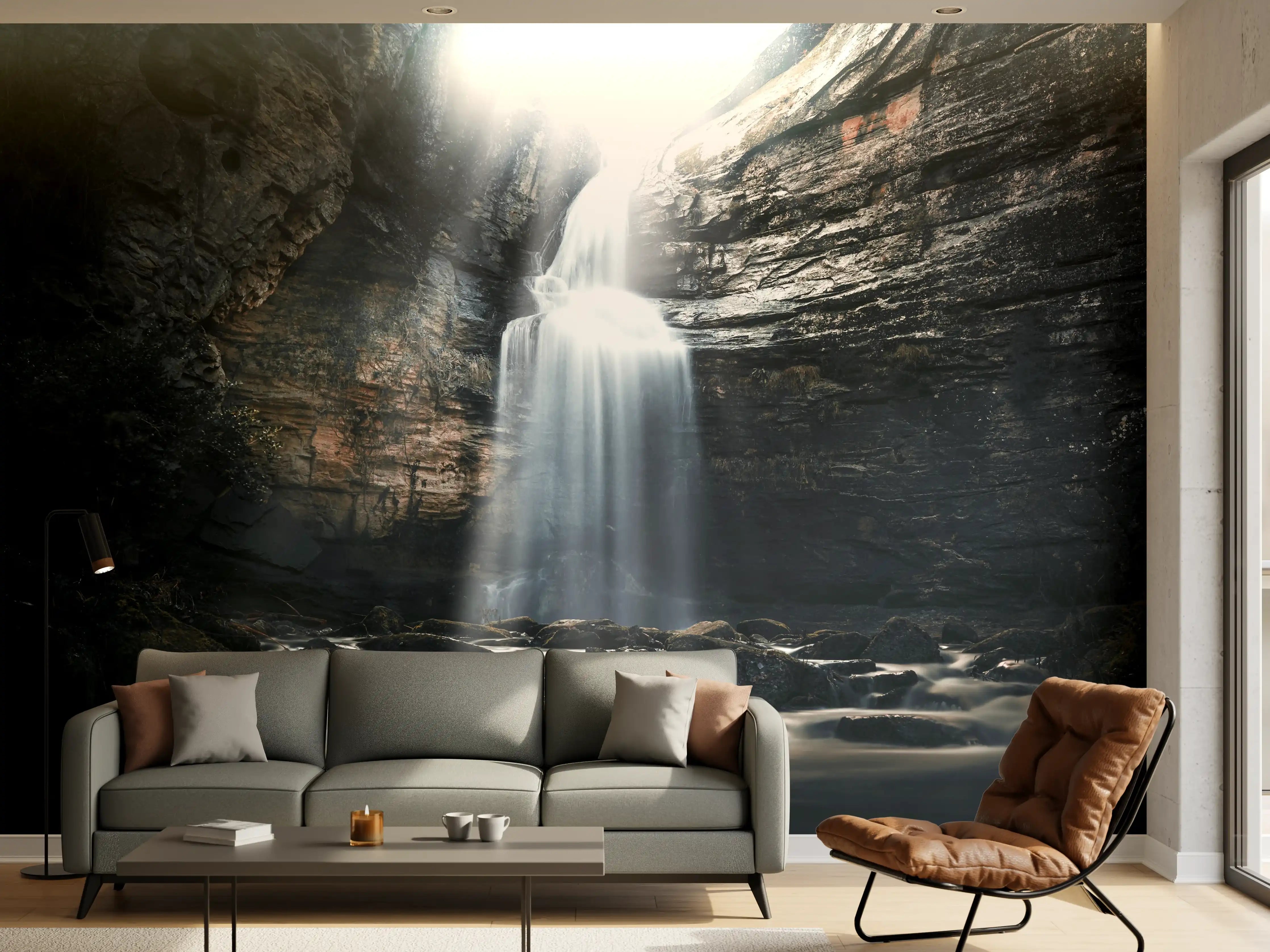 Wandverkleidung Wohnzimmer - Verzaubernder Wasserfall in der Natur