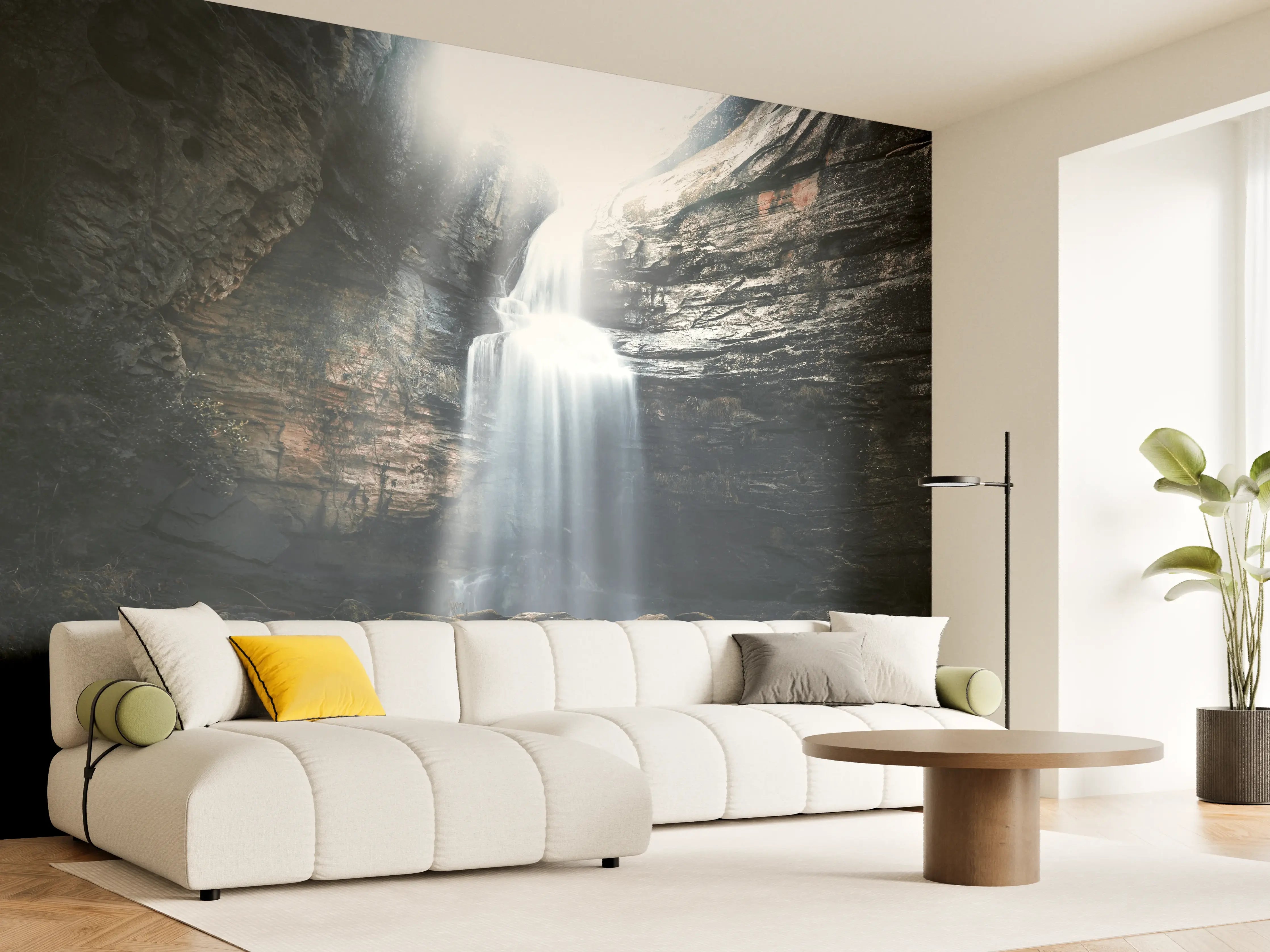 Wandverkleidung Wohnzimmer - Verzaubernder Wasserfall in der Natur