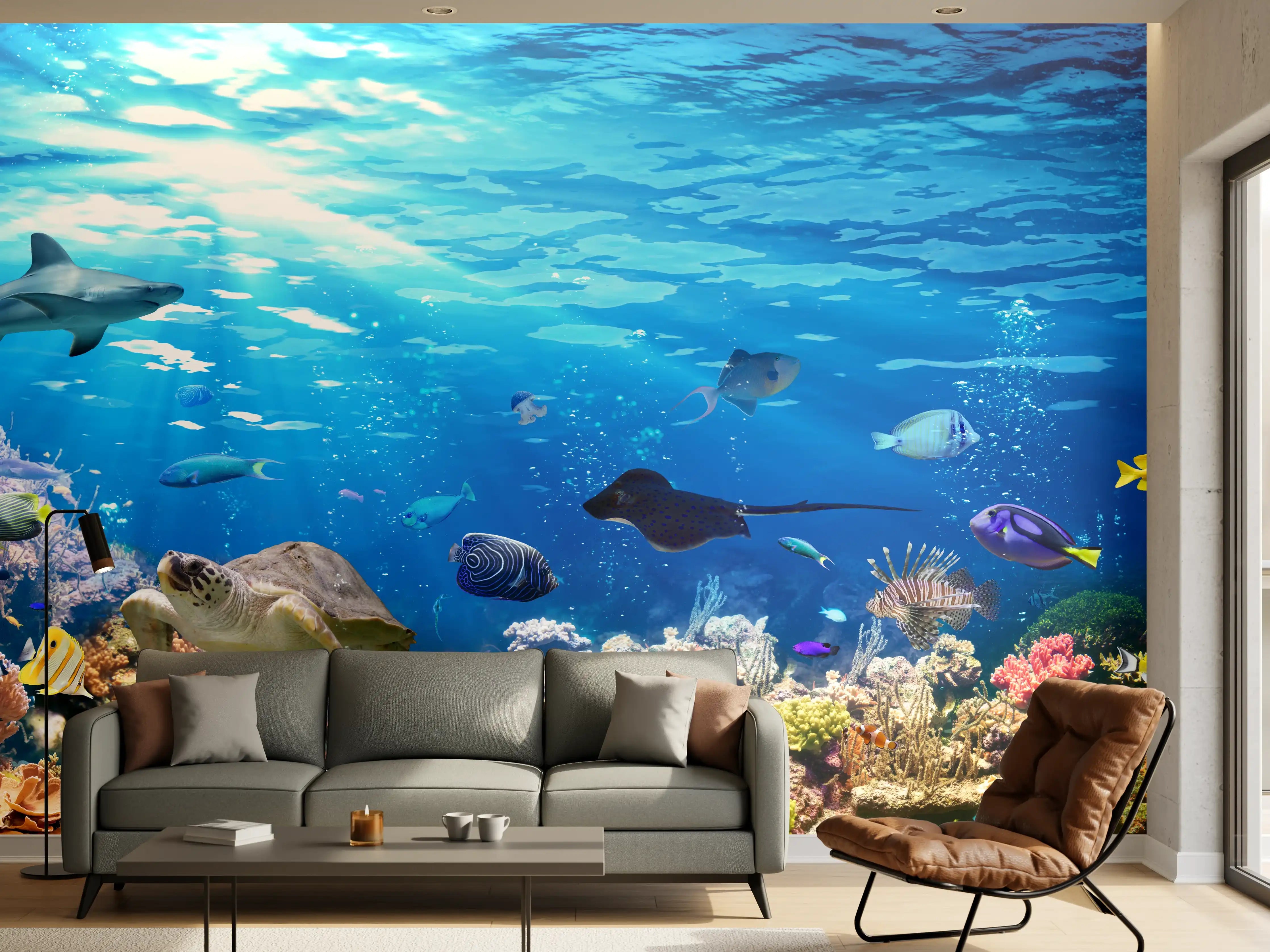 Wandverkleidung Wohnzimmer - Vielfältige Unterwasserwelt