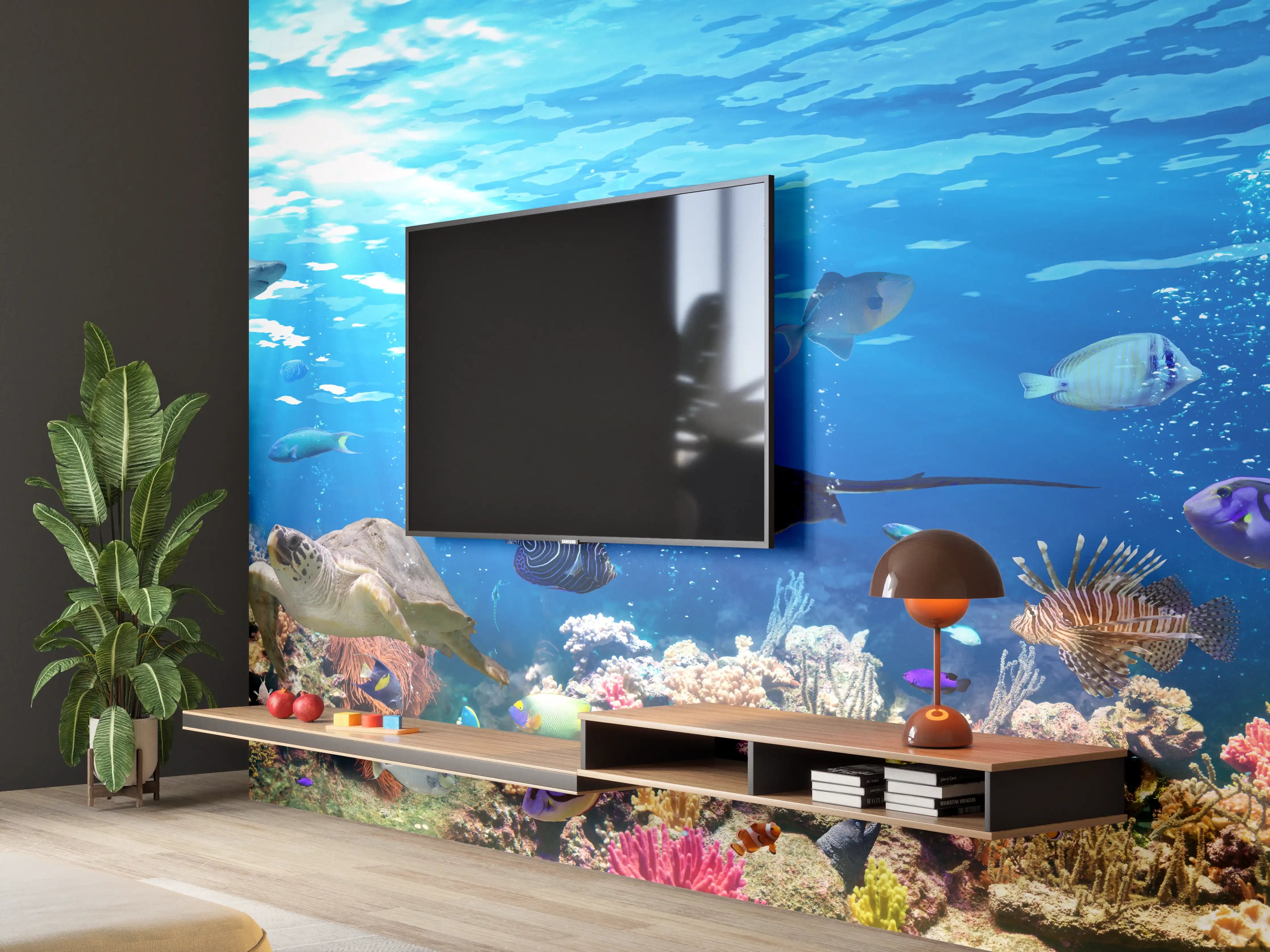 Wandverkleidung Wohnzimmer - Vielfältige Unterwasserwelt