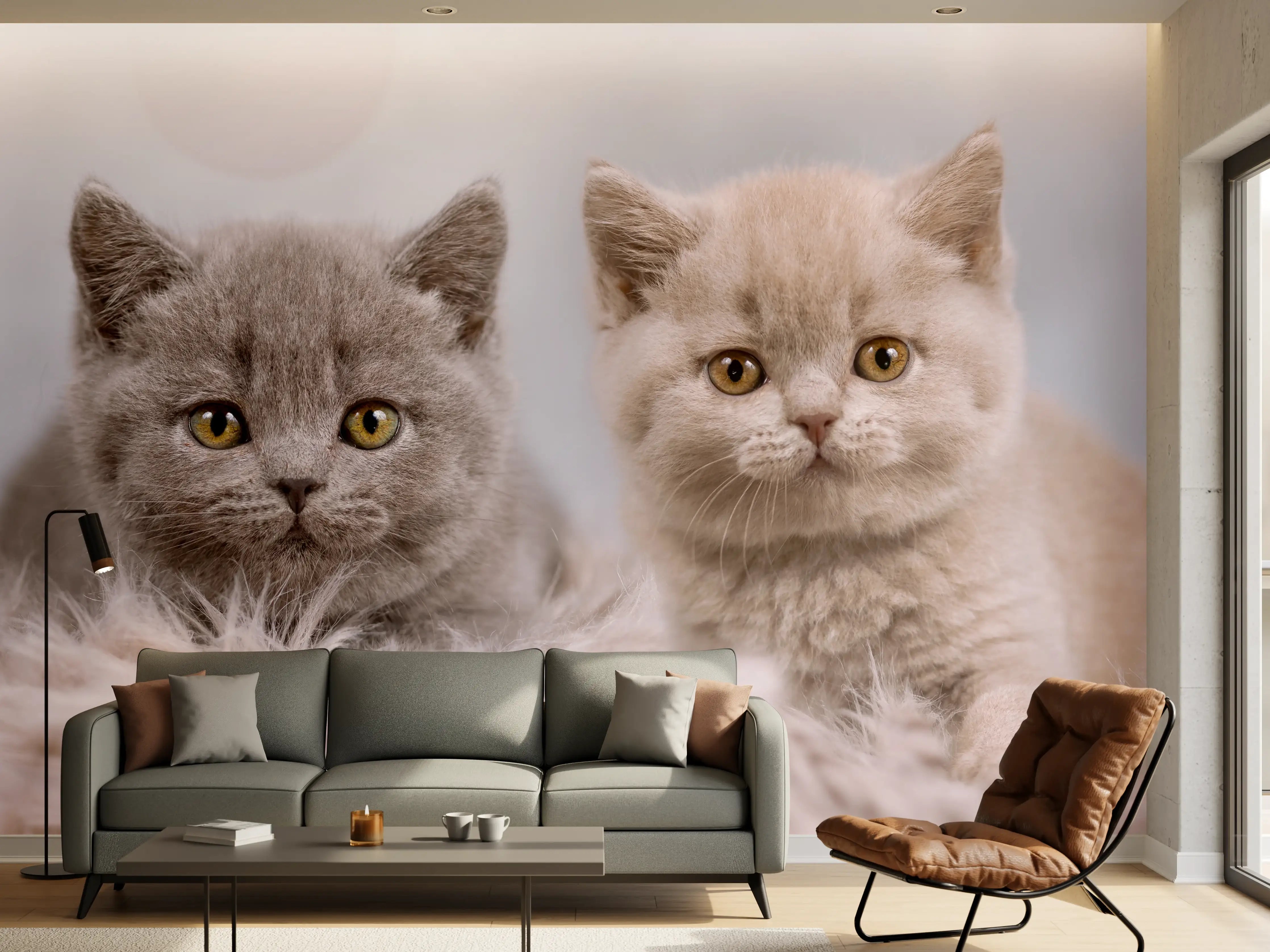 Wandverkleidung Wohnzimmer - Vier süße Katzenbaby