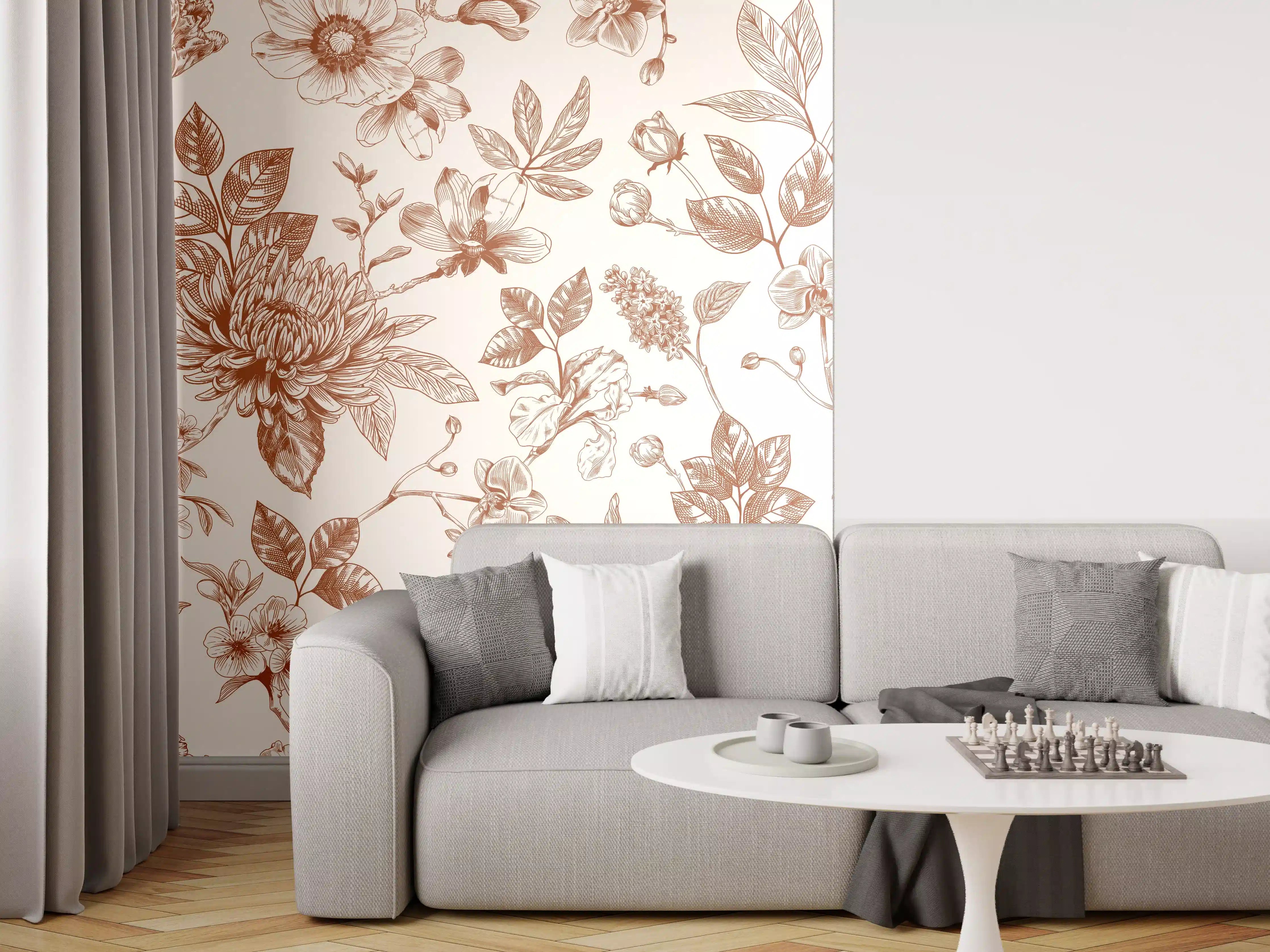 Wandverkleidung Wohnzimmer - Vintage Bloom Amber Blumenmuster