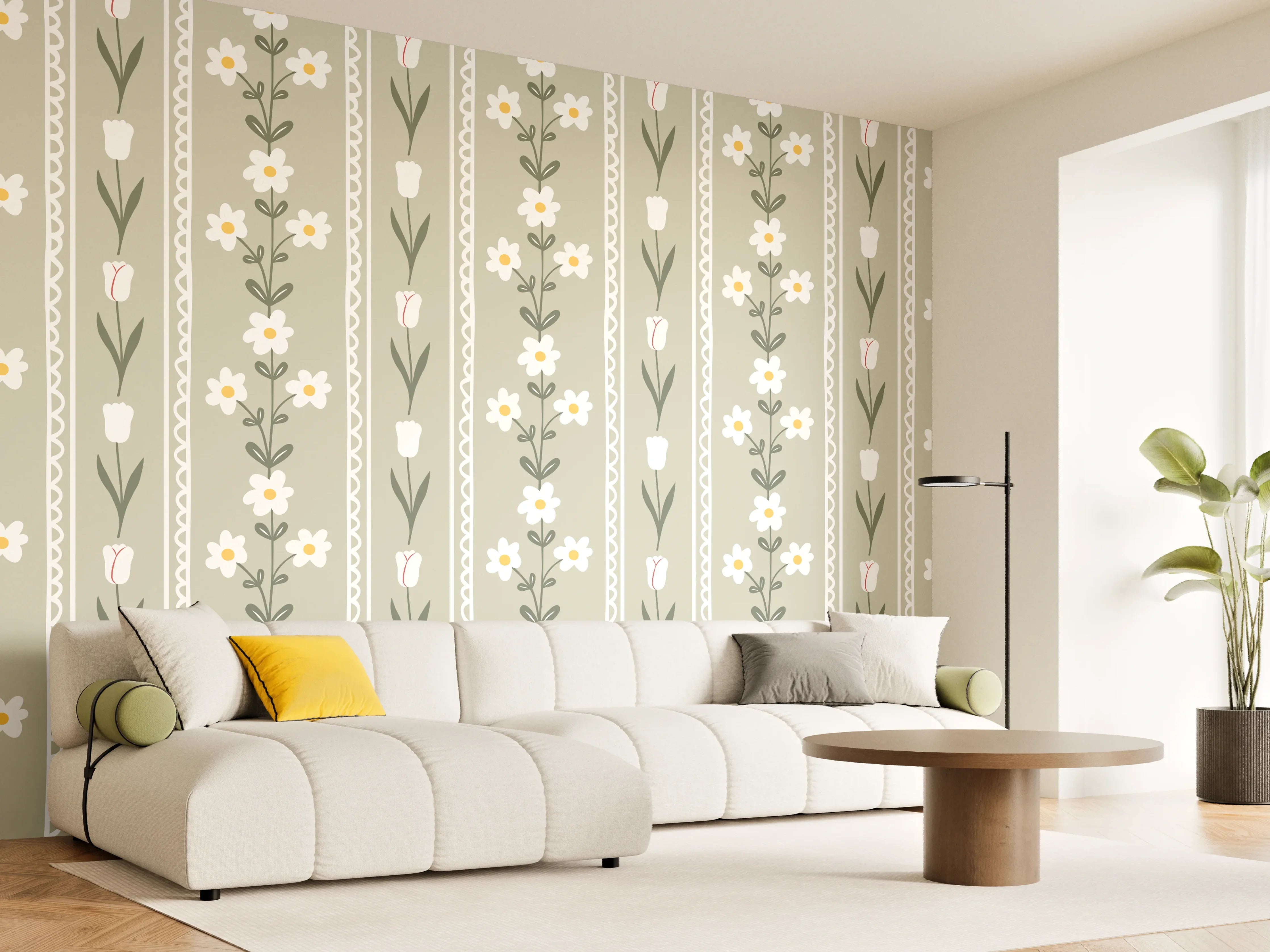 Wandverkleidung Wohnzimmer - Vintage Bloom Beige Blumen Tapete