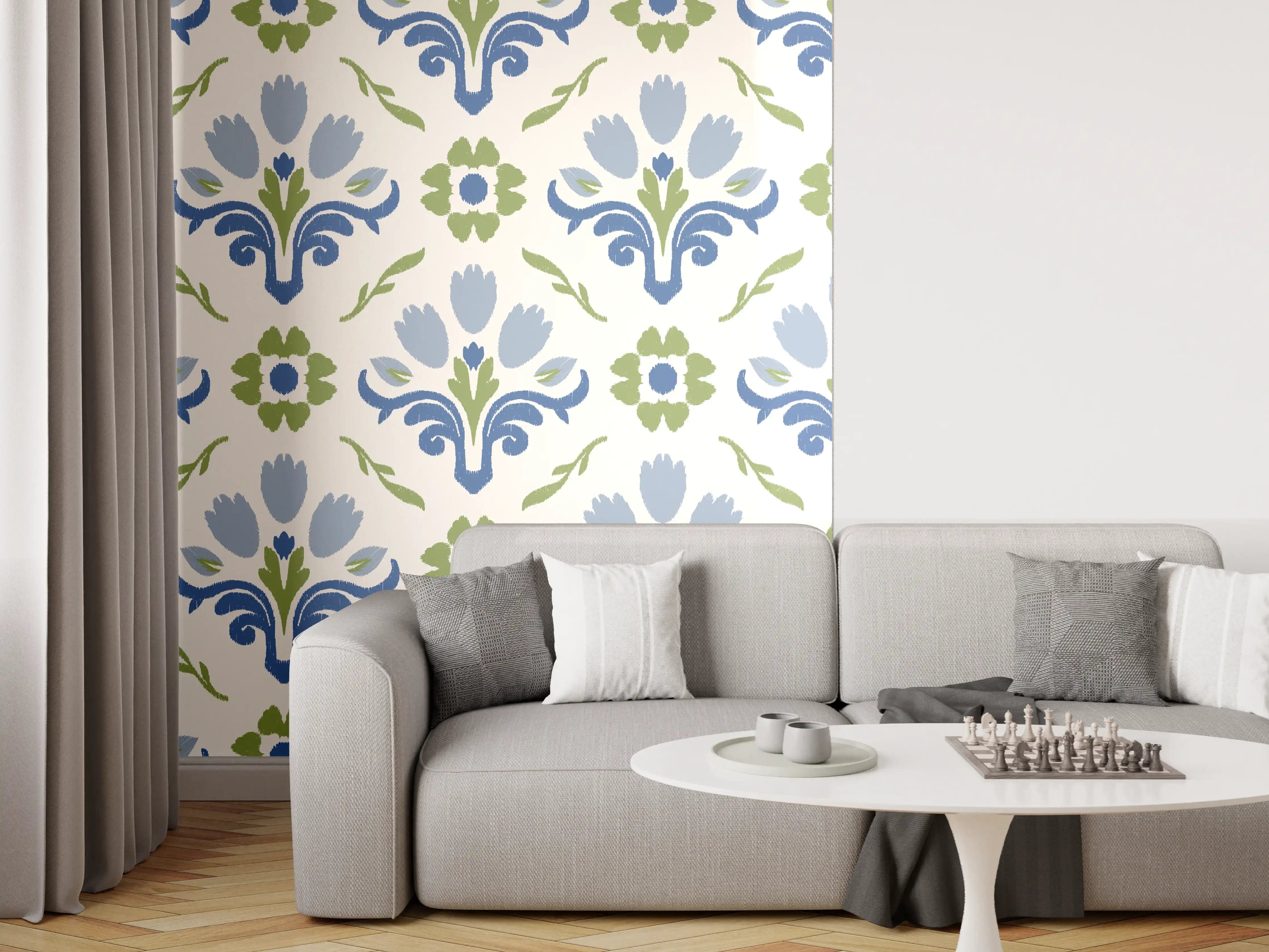 Wandverkleidung Wohnzimmer - Vintage Bloom Blau-Grün Tapete