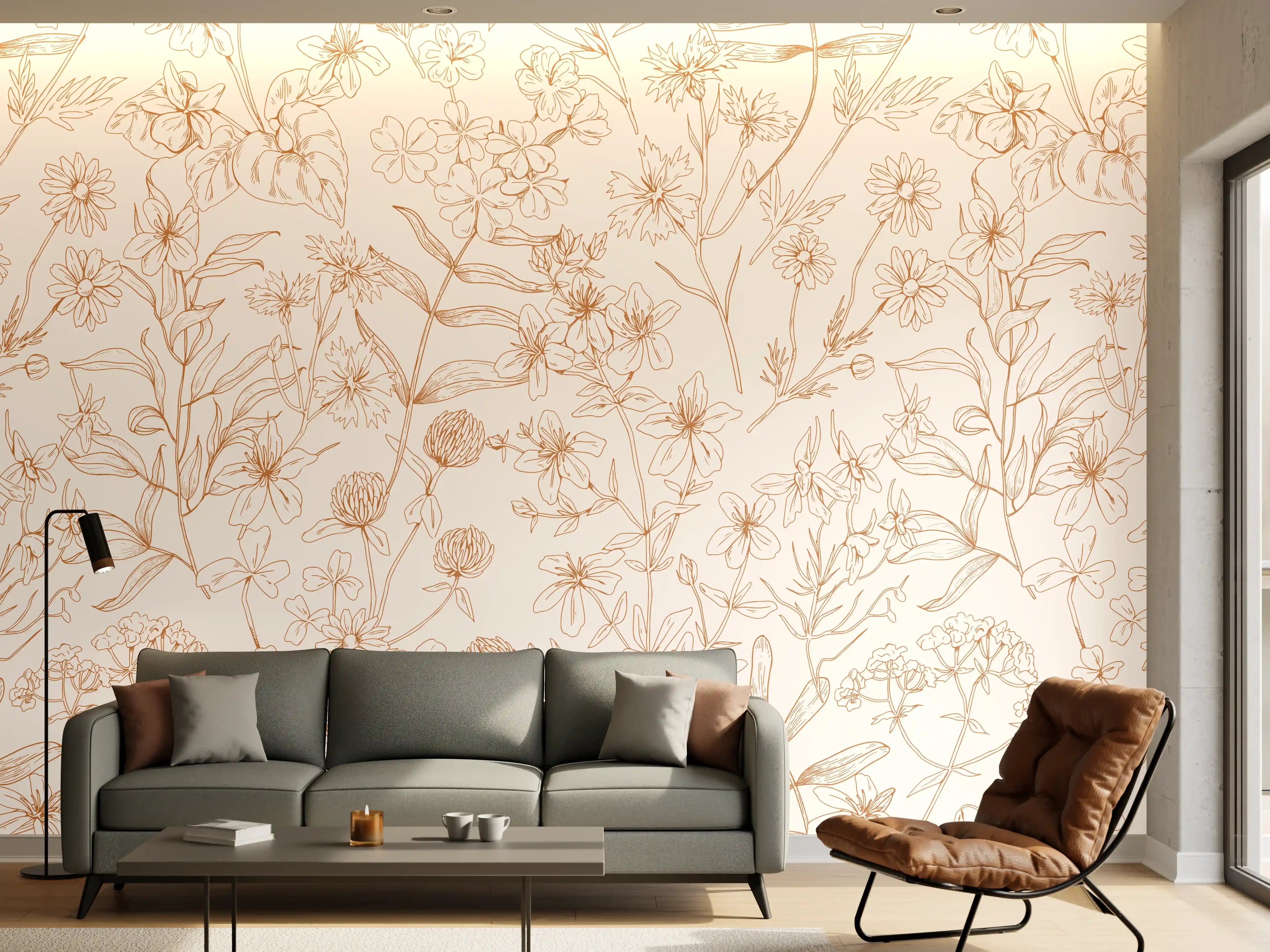 Wandverkleidung Wohnzimmer - Vintage Bloom Florales Muster in Rosa und Beige