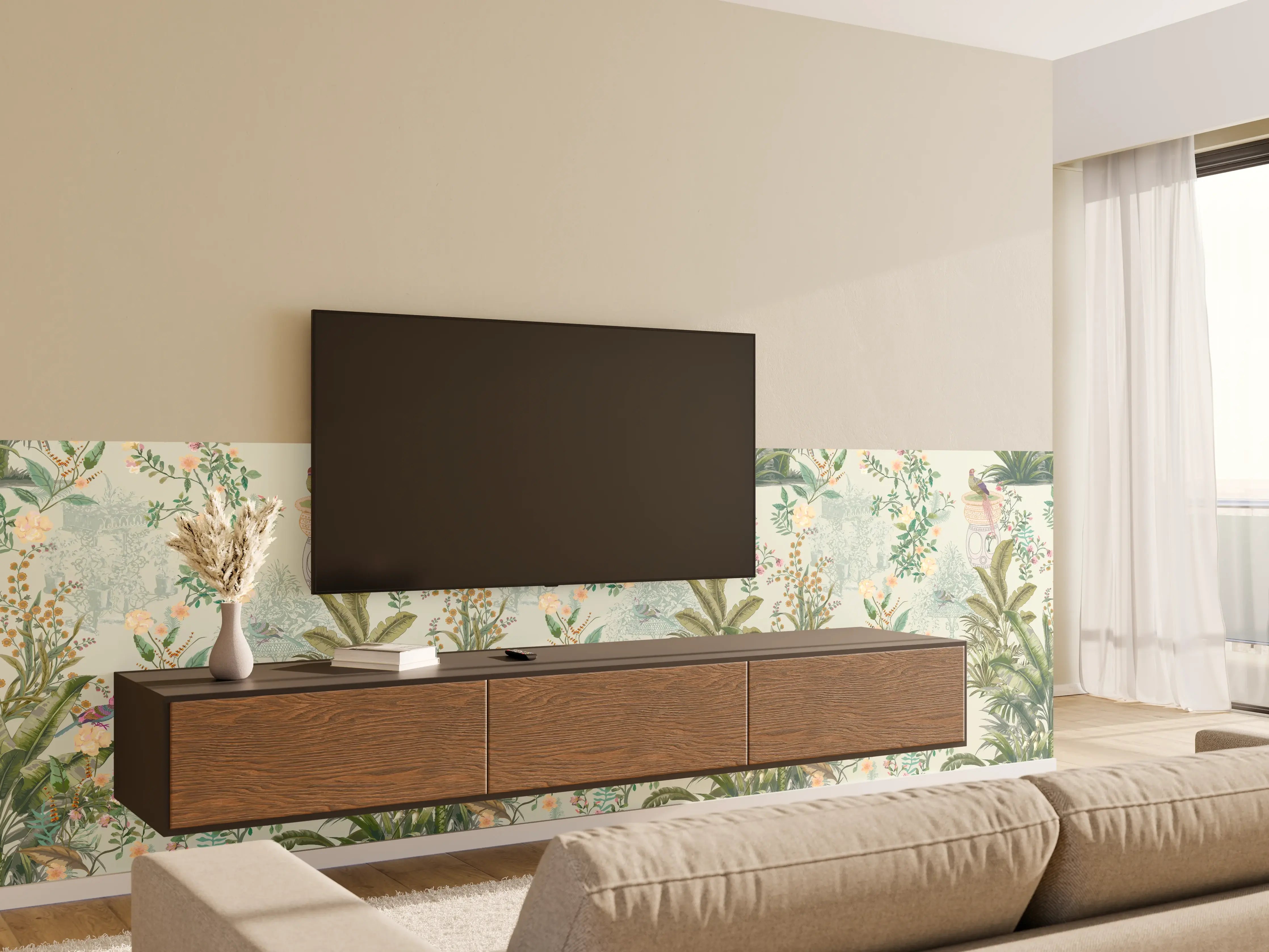 Wandverkleidung Wohnzimmer - Vintage Bloom Grünes Refugium