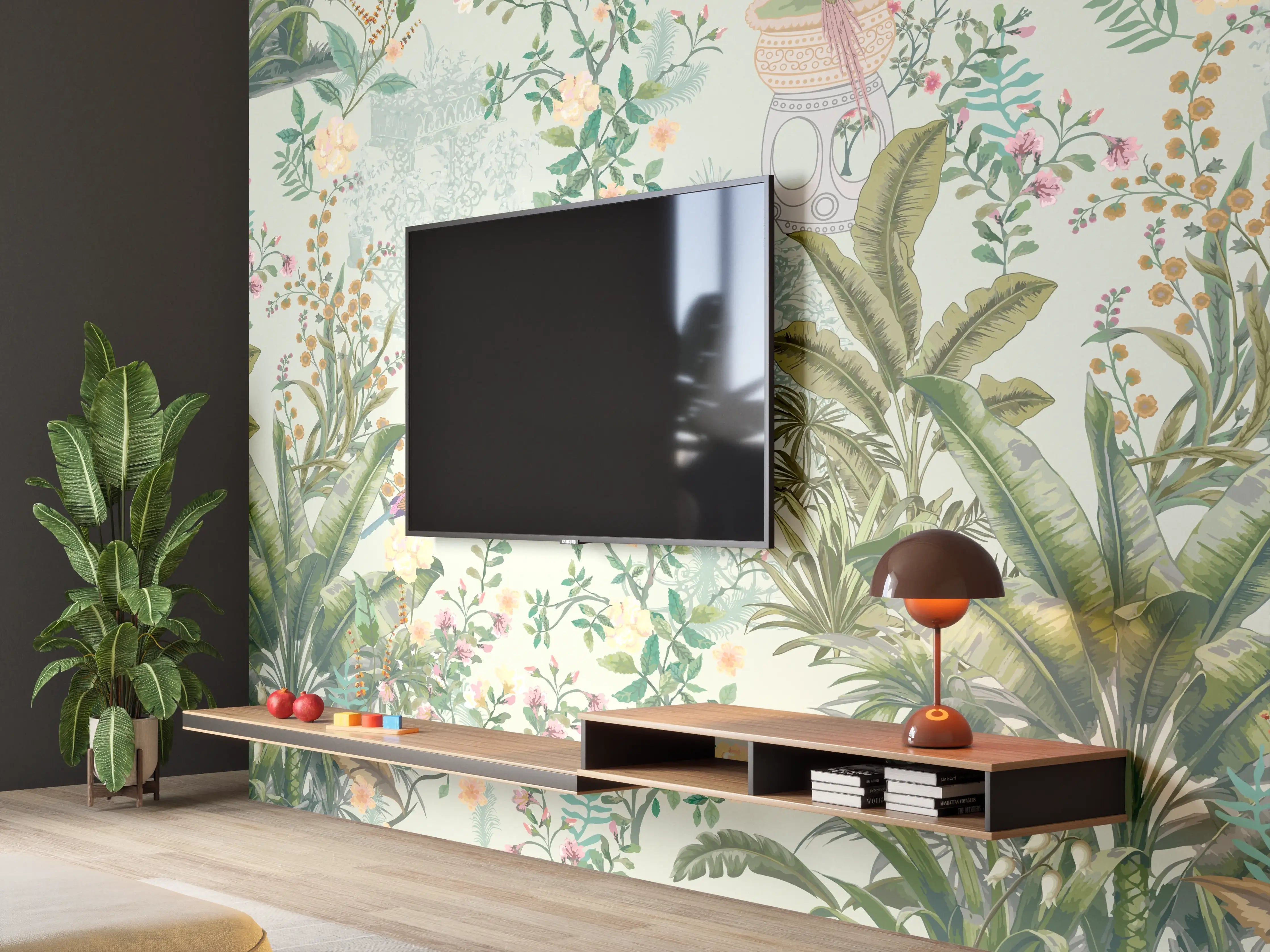 Wandverkleidung Wohnzimmer - Vintage Bloom Grünes Refugium