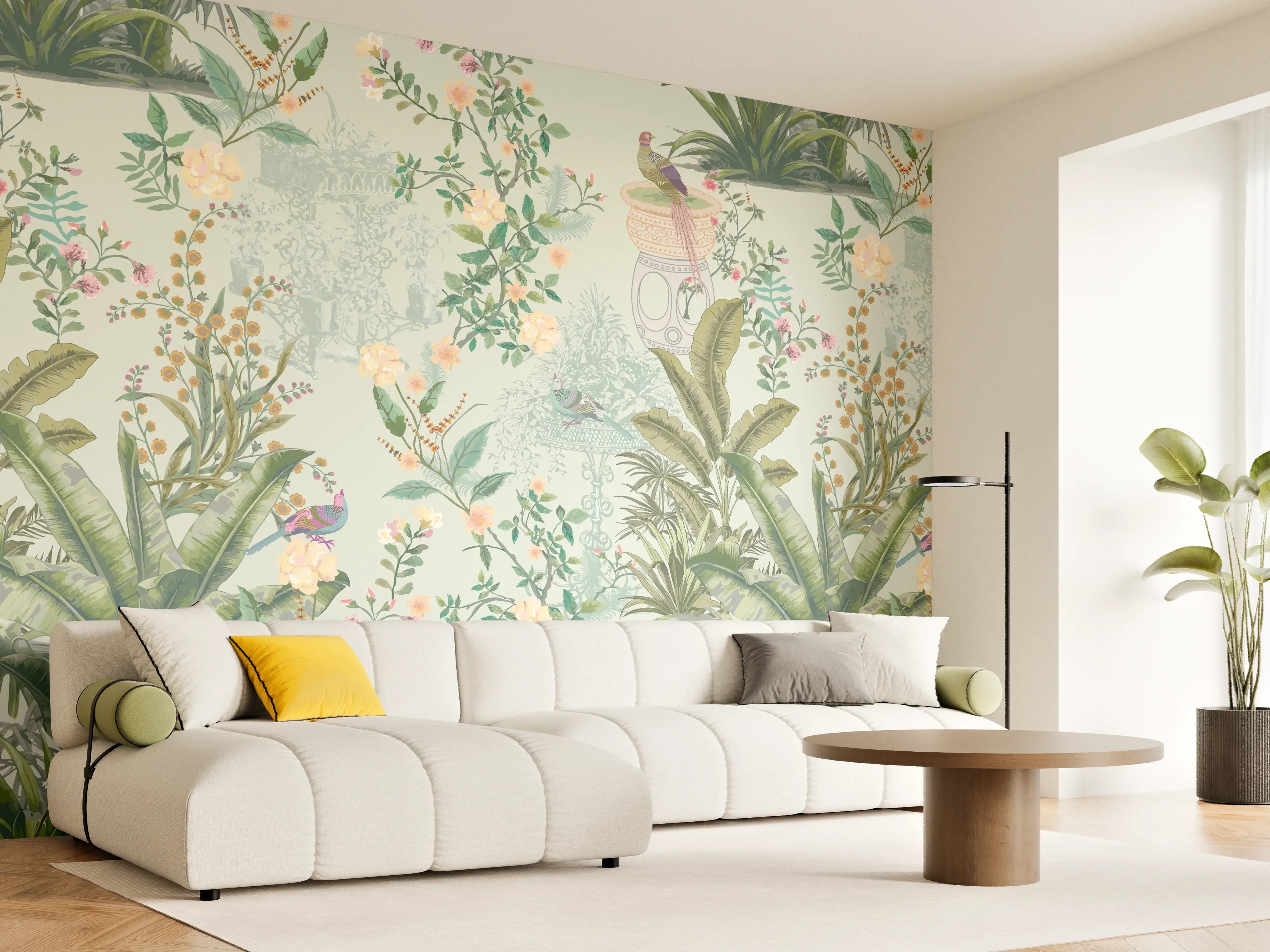 Wandverkleidung Wohnzimmer - Vintage Bloom Grünes Refugium