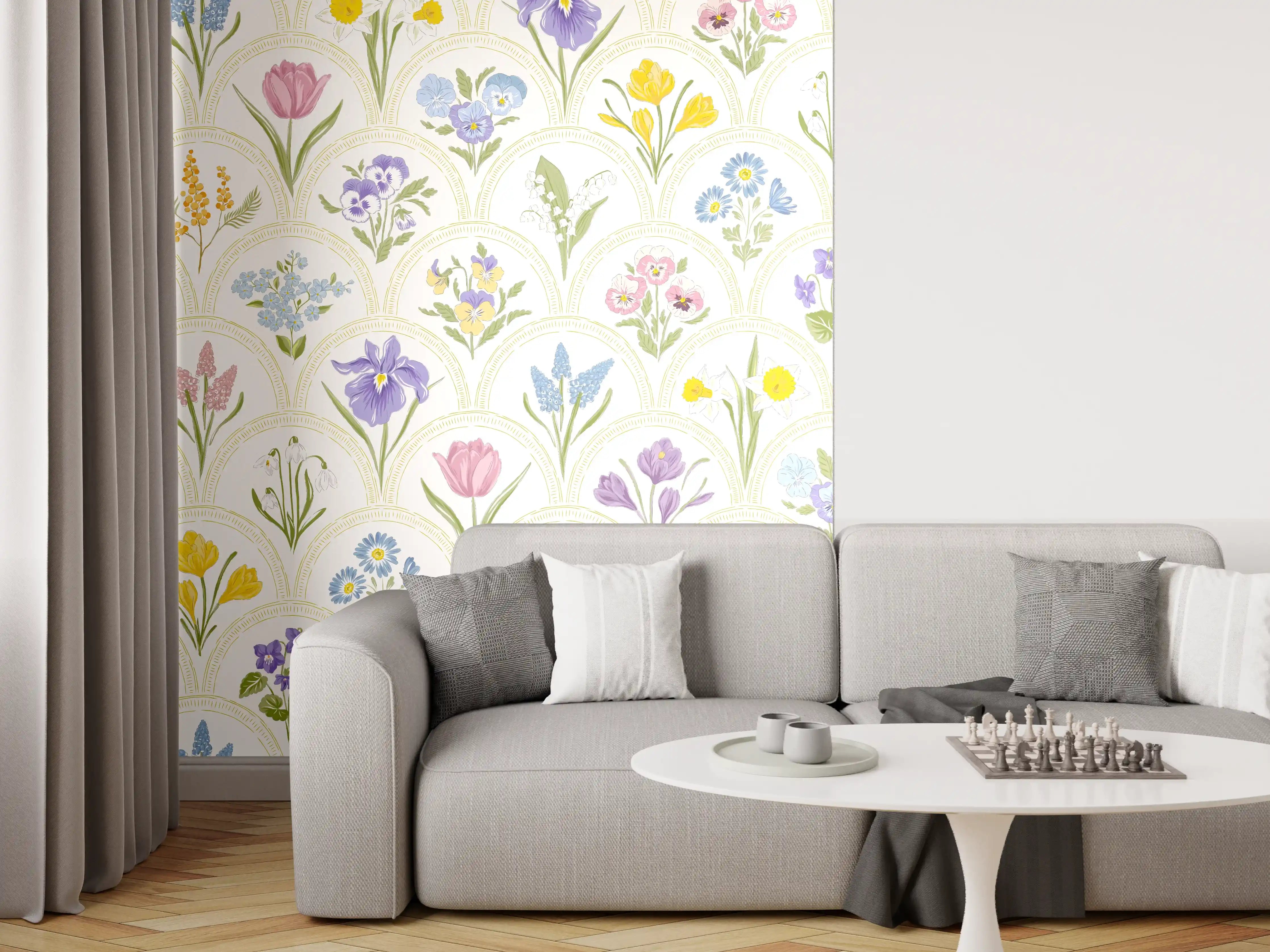 Wandverkleidung Wohnzimmer - Vintage Bloom Pastell-Blumentapete