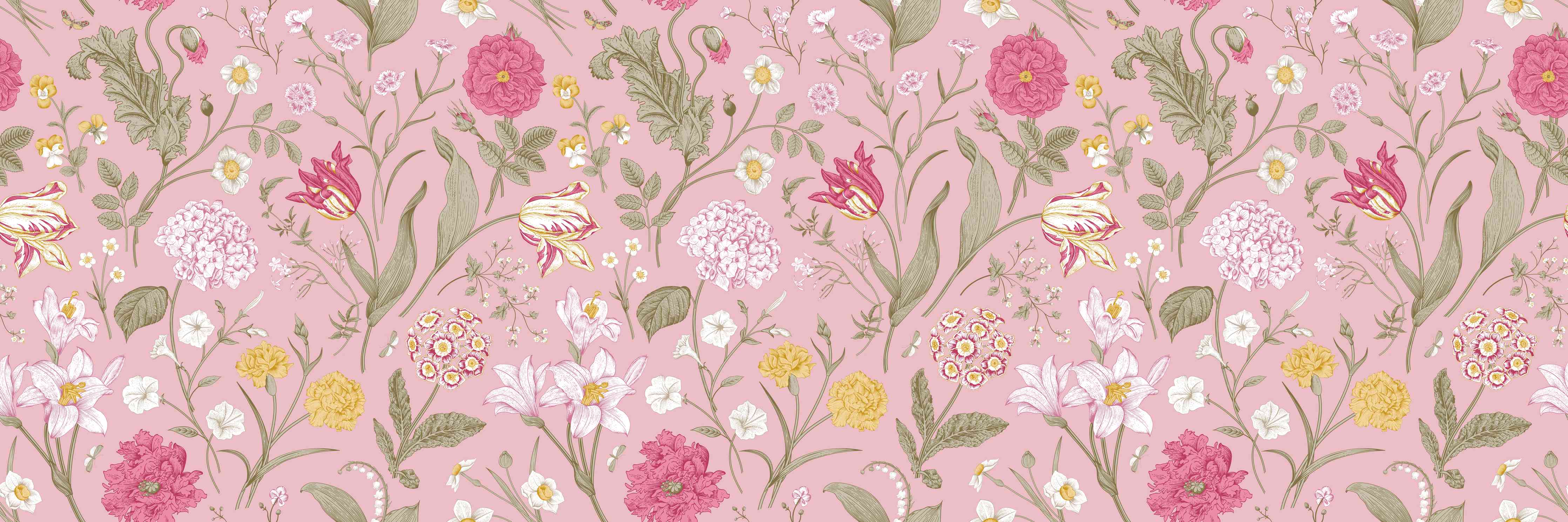 Wandverkleidung Wohnzimmer-Vintage Bloom Rosa Blumenmuster