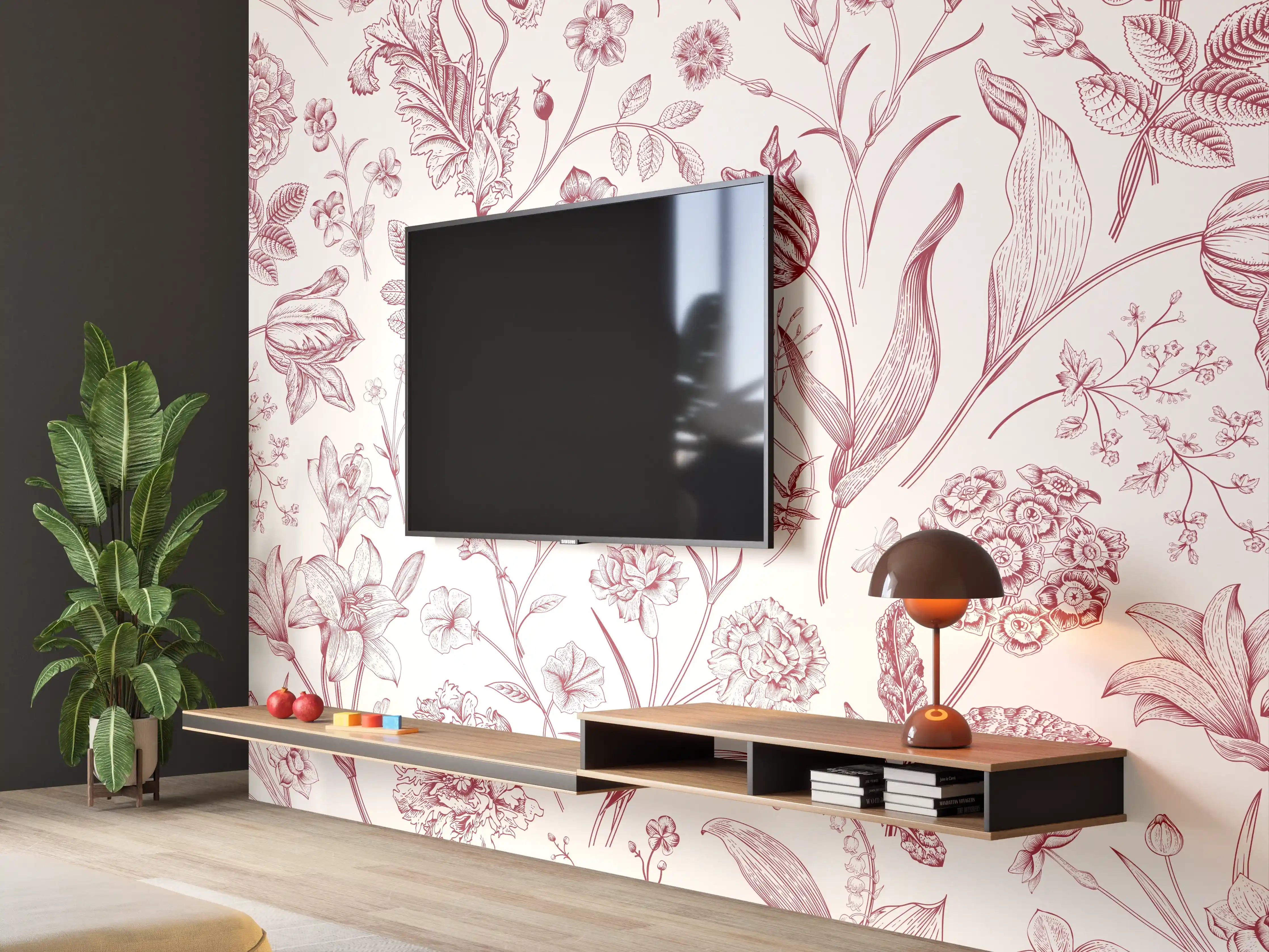 Wandverkleidung Wohnzimmer - Vintage Bloom Rosa-Muster