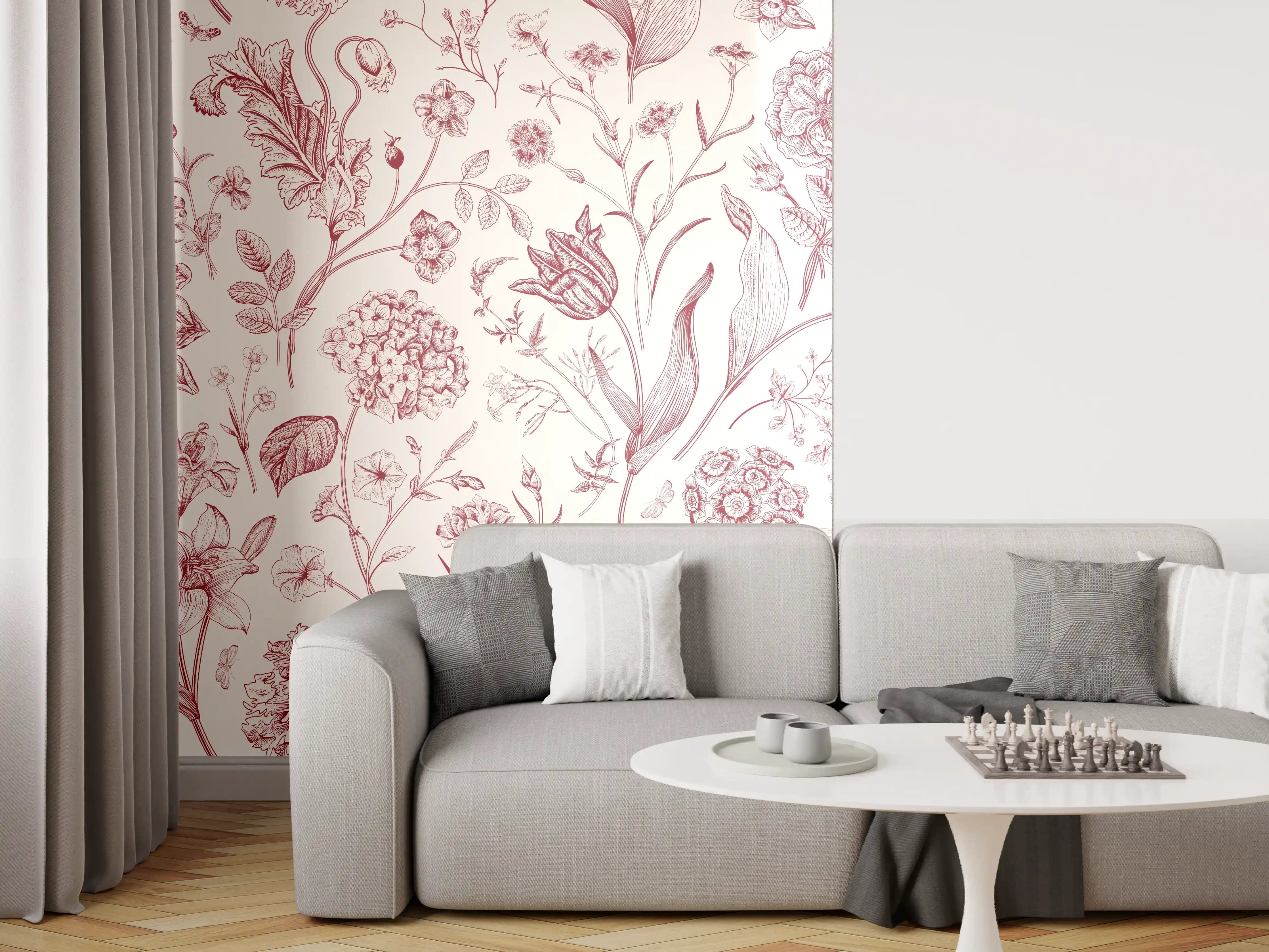 Wandverkleidung Wohnzimmer - Vintage Bloom Rosa-Muster