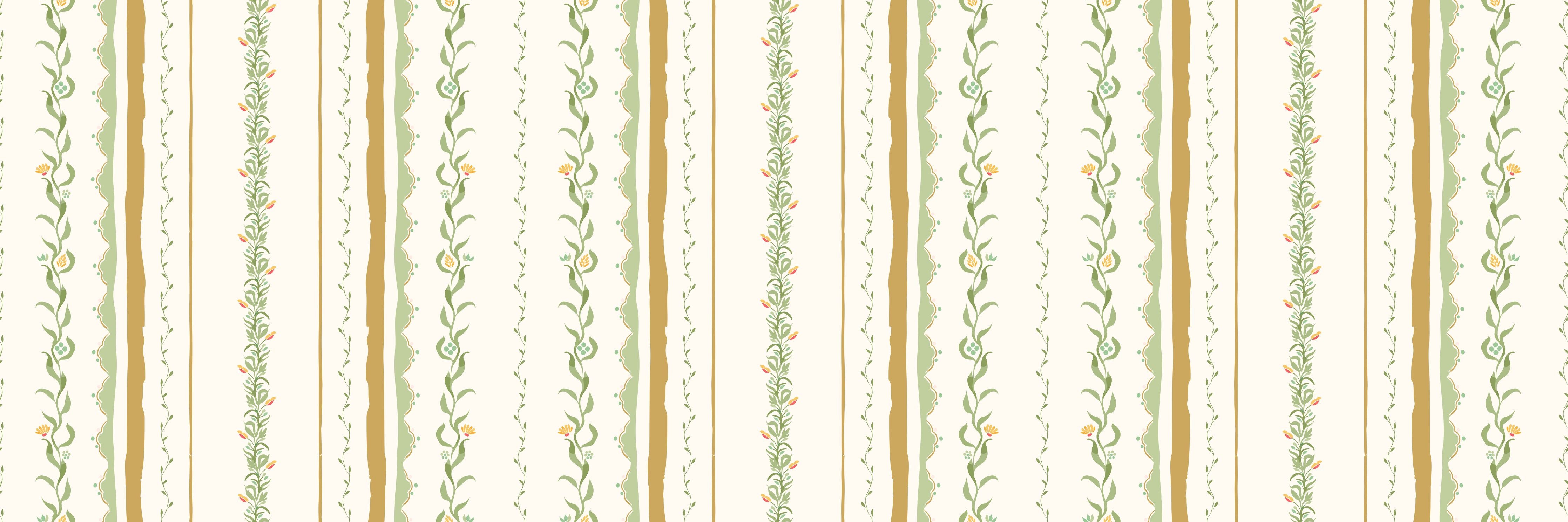 Wandverkleidung Wohnzimmer-Vintage-Blumen Tapete Beige-Grün