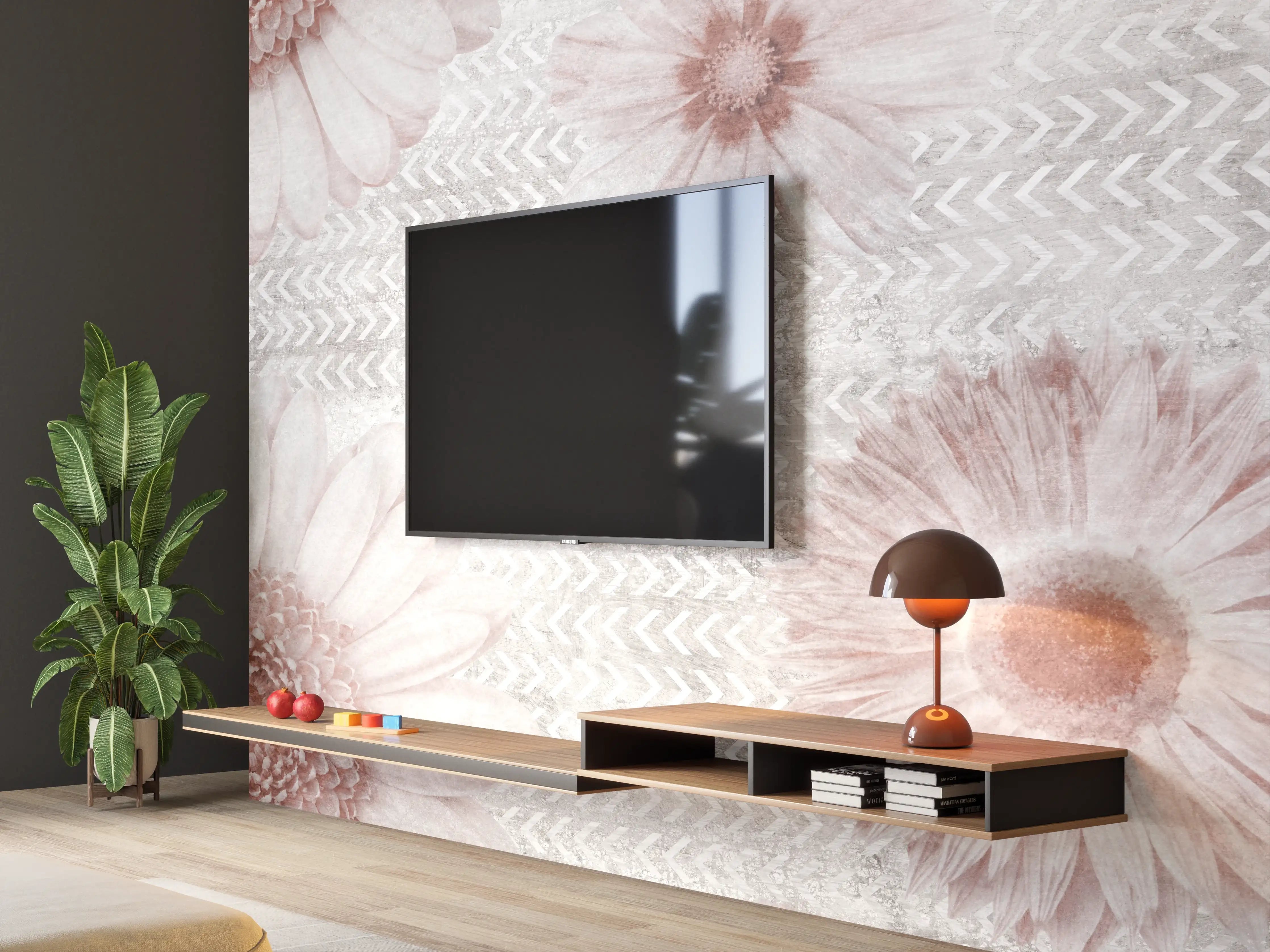 Wandverkleidung Wohnzimmer - Vintage Blumenmuster auf Weiß