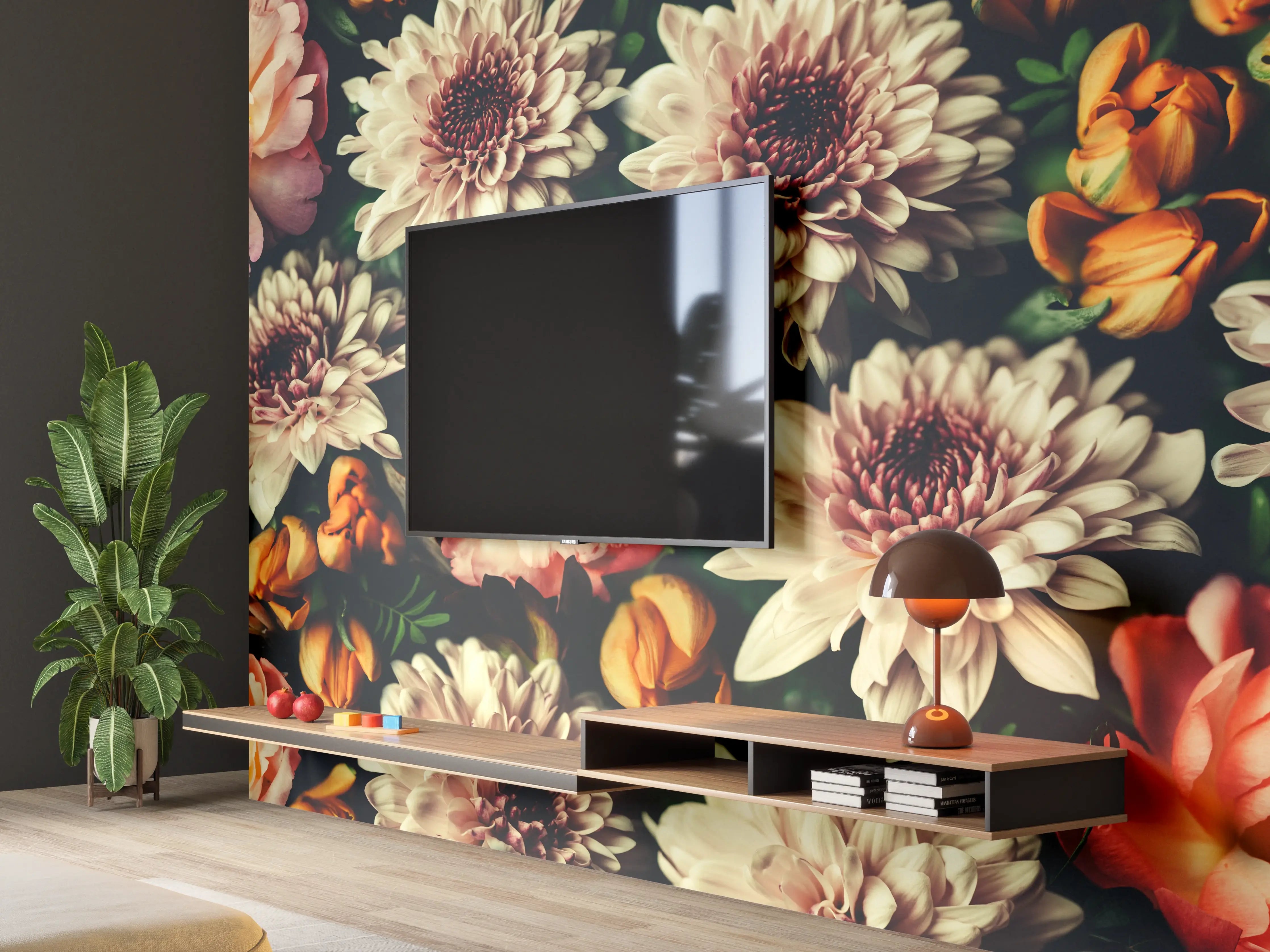 Wandverkleidung Wohnzimmer - Vintage-Bouquet mit schönen Blumen