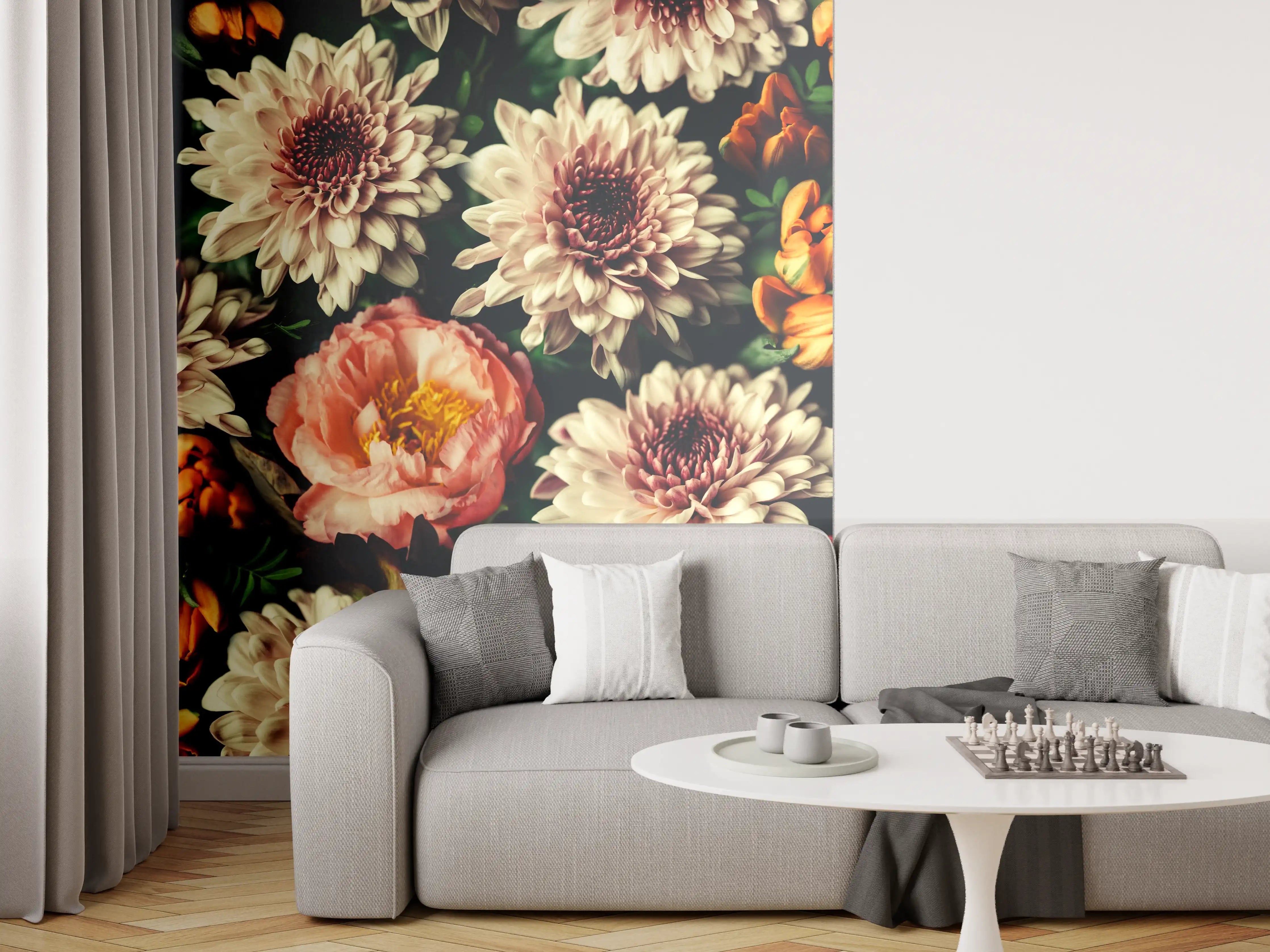 Wandverkleidung Wohnzimmer - Vintage-Bouquet mit schönen Blumen
