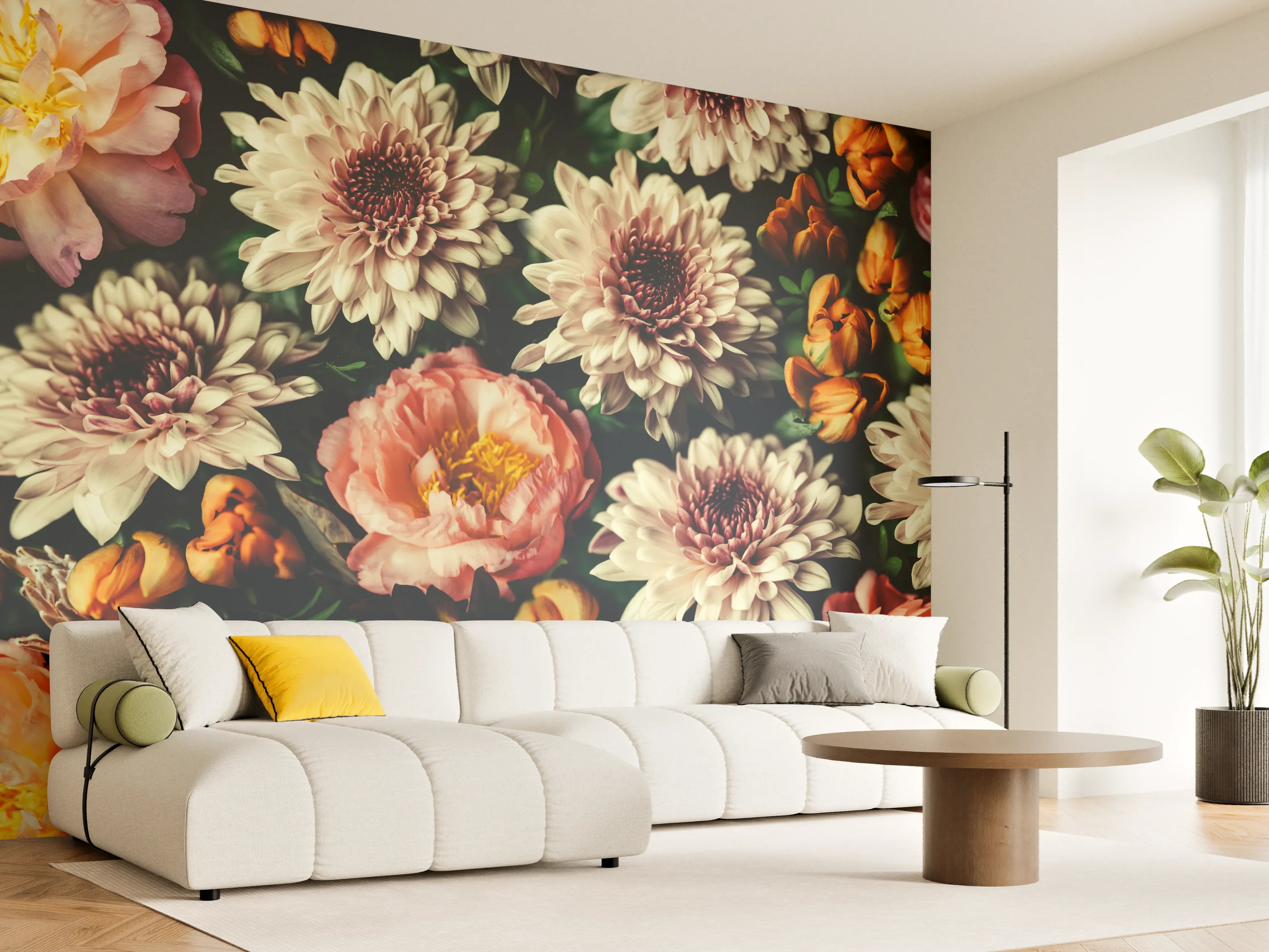 Wandverkleidung Wohnzimmer - Vintage-Bouquet mit schönen Blumen