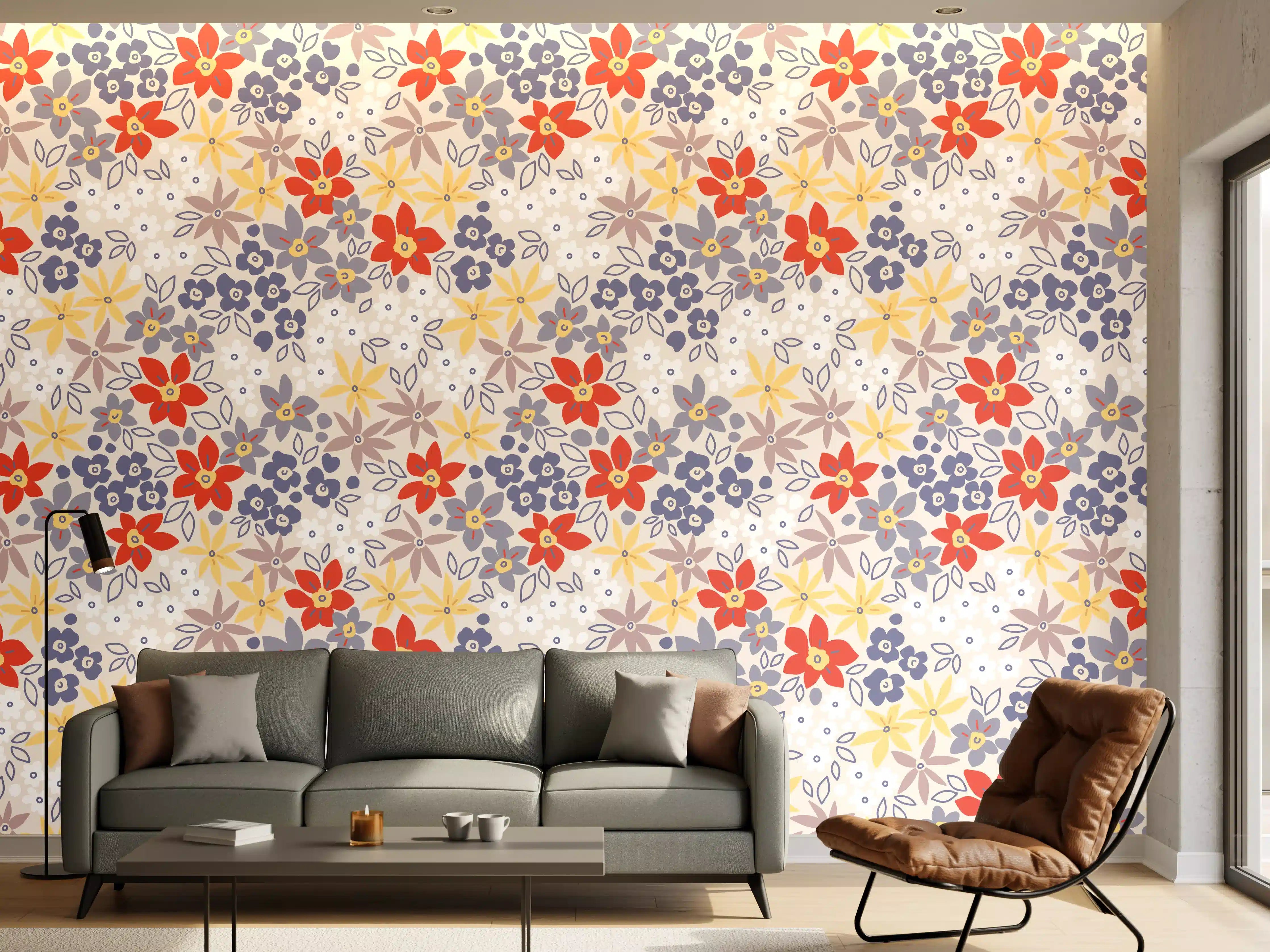 Wandverkleidung Wohnzimmer - Vintage Ditsy Blumenmuster Beige