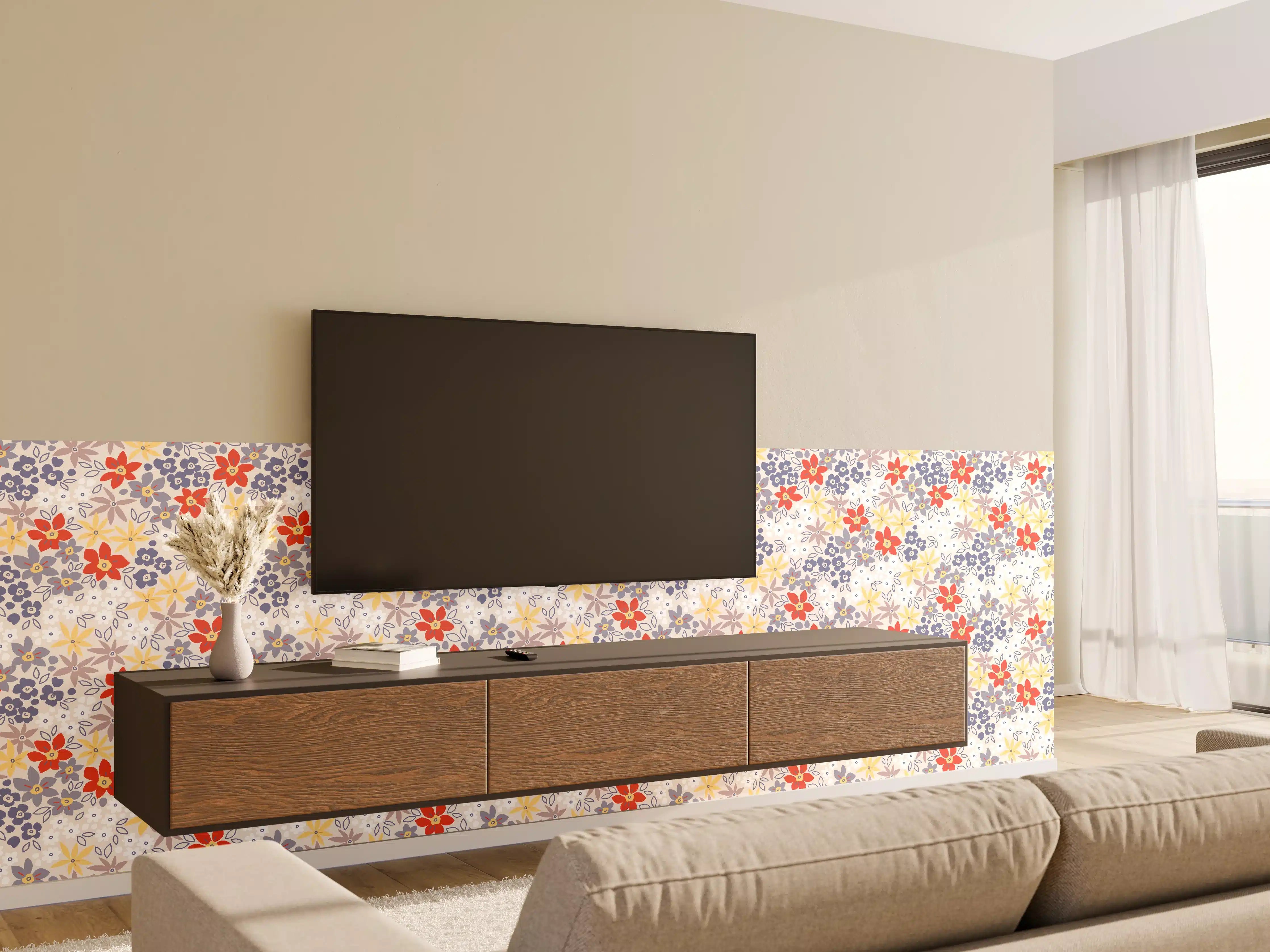 Wandverkleidung Wohnzimmer - Vintage Ditsy Blumenmuster Beige