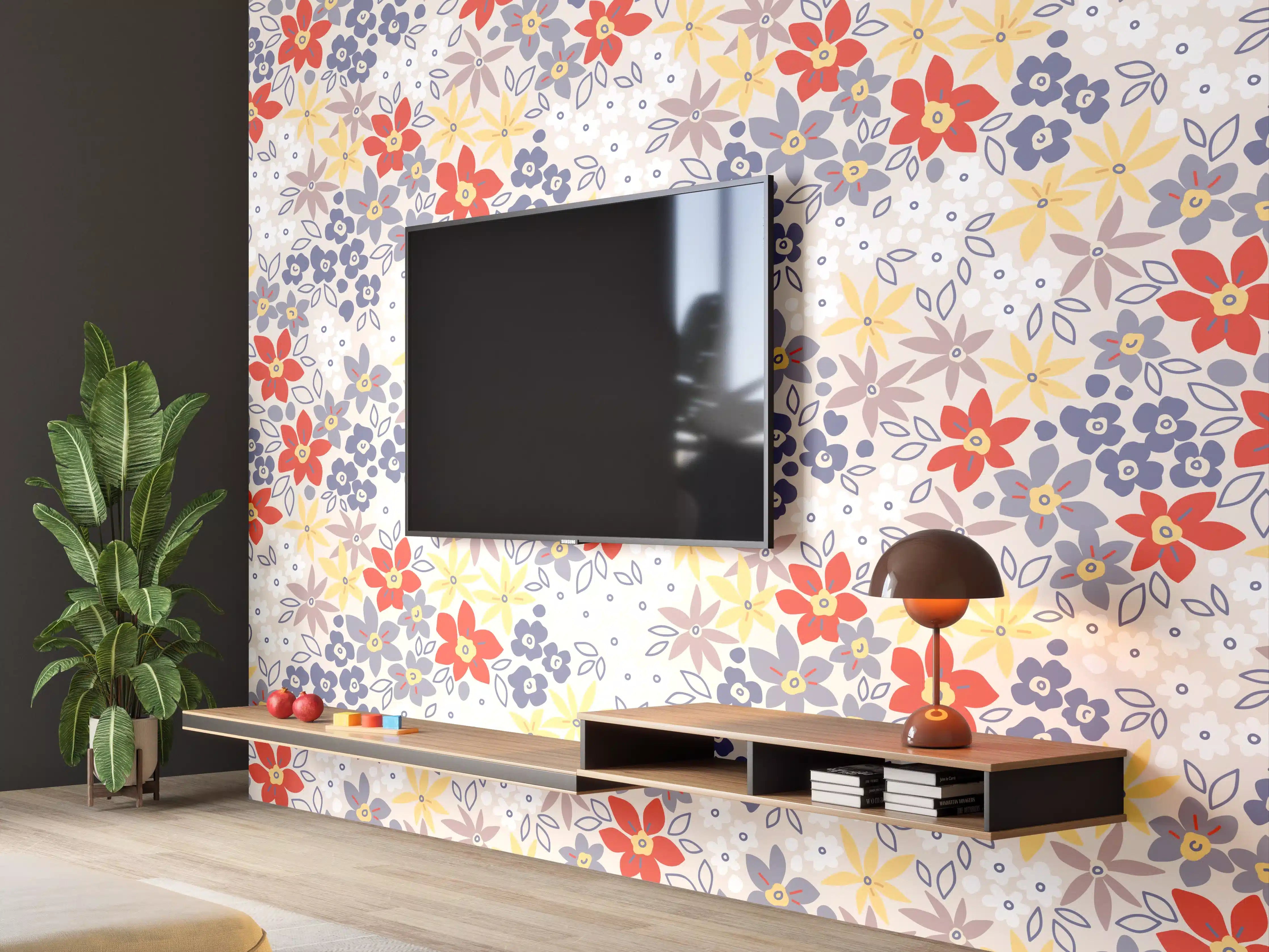 Wandverkleidung Wohnzimmer - Vintage Ditsy Blumenmuster Beige