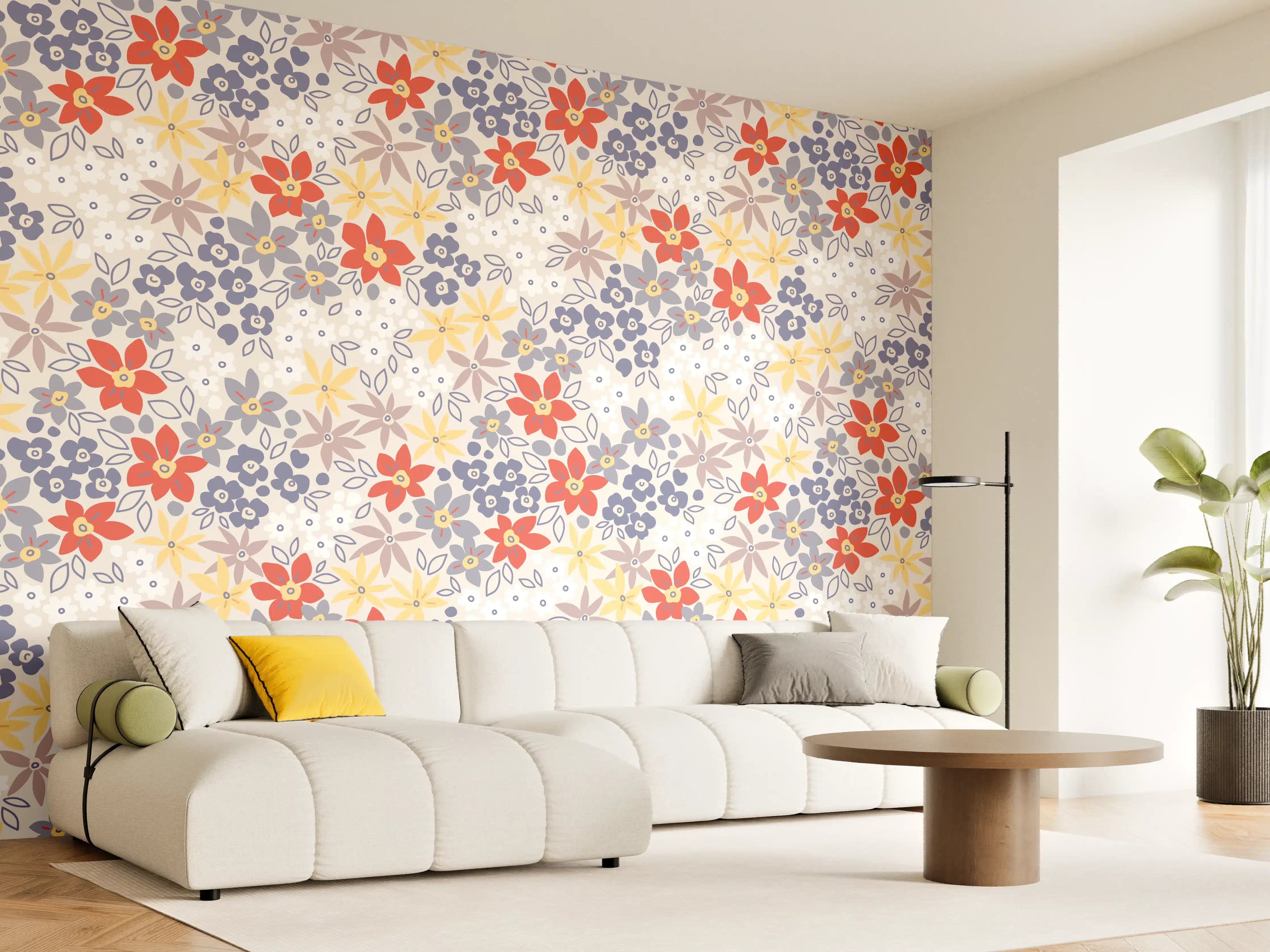 Wandverkleidung Wohnzimmer - Vintage Ditsy Blumenmuster Beige