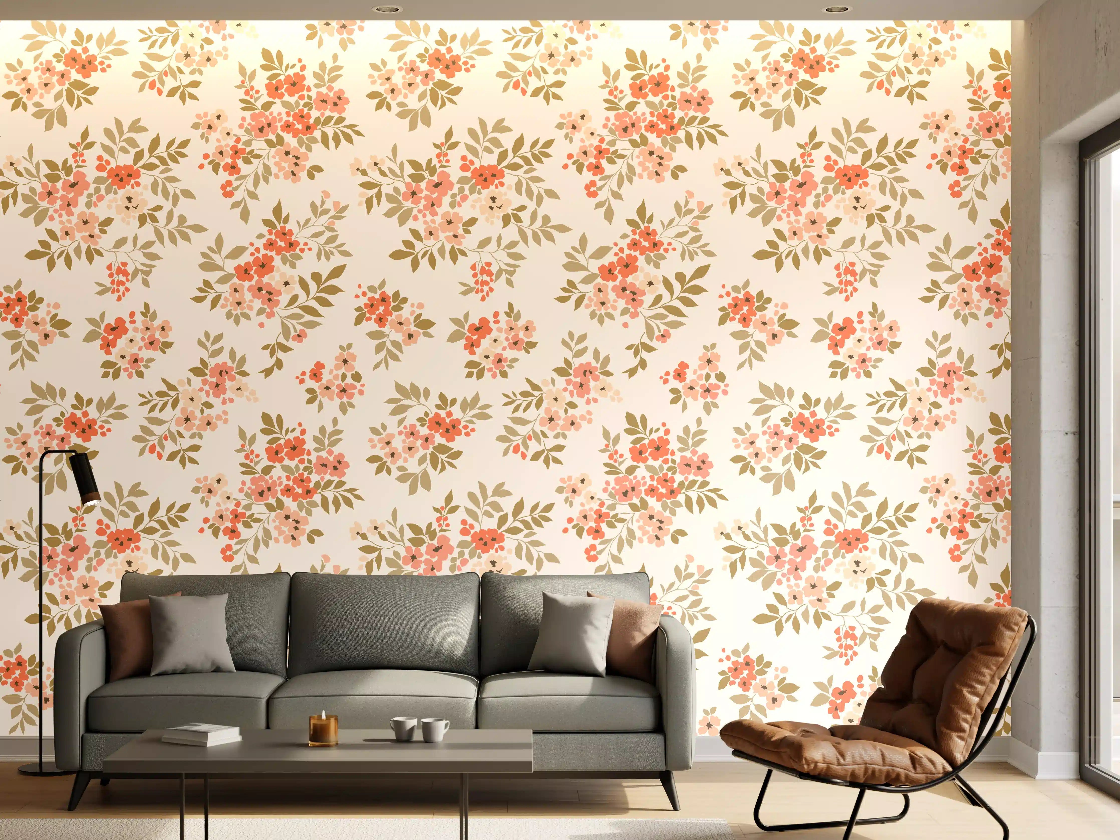Wandverkleidung Wohnzimmer - Vintage Ditsy Blumenmuster Rosa Beige