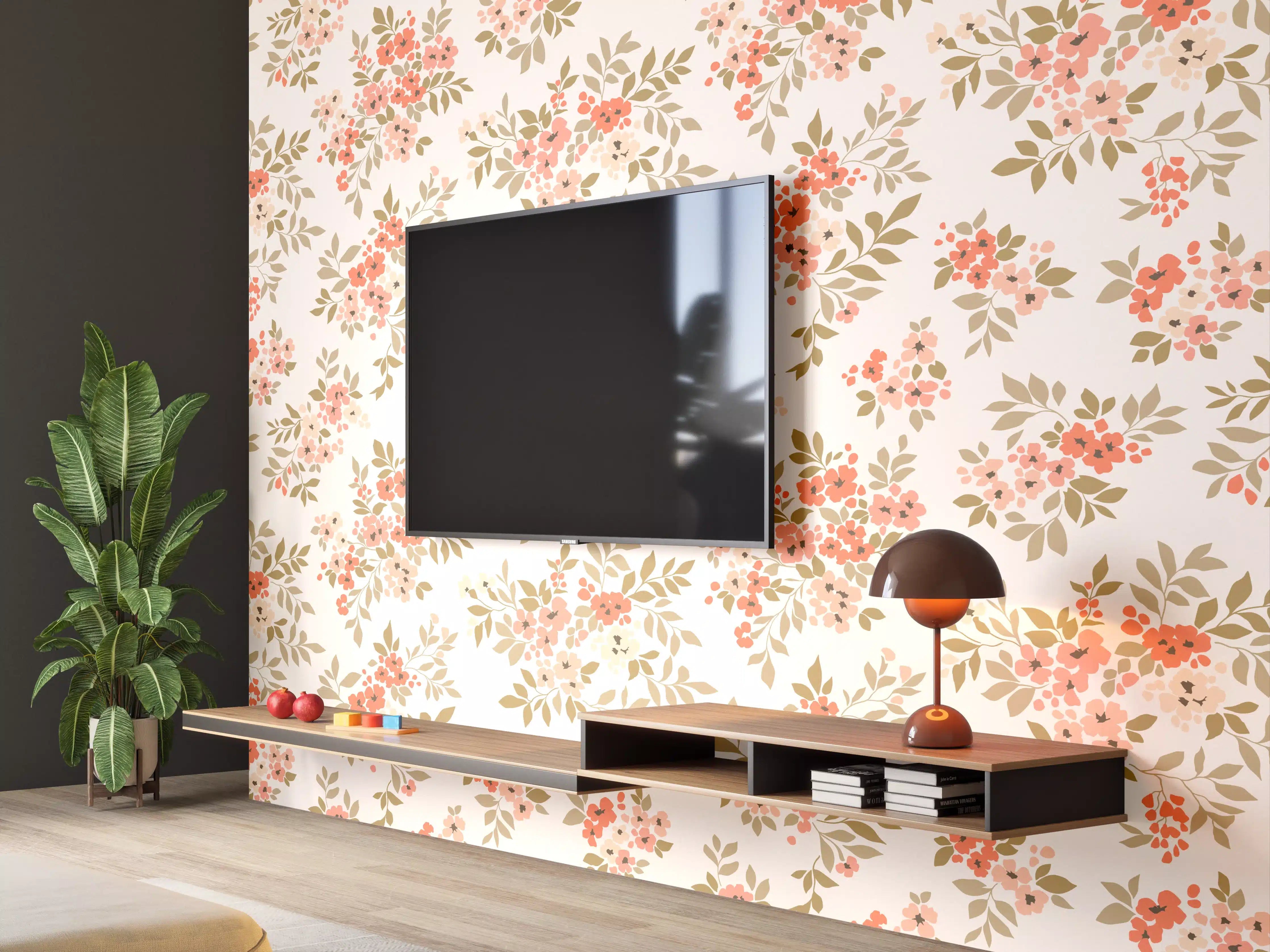 Wandverkleidung Wohnzimmer - Vintage Ditsy Blumenmuster Rosa Beige
