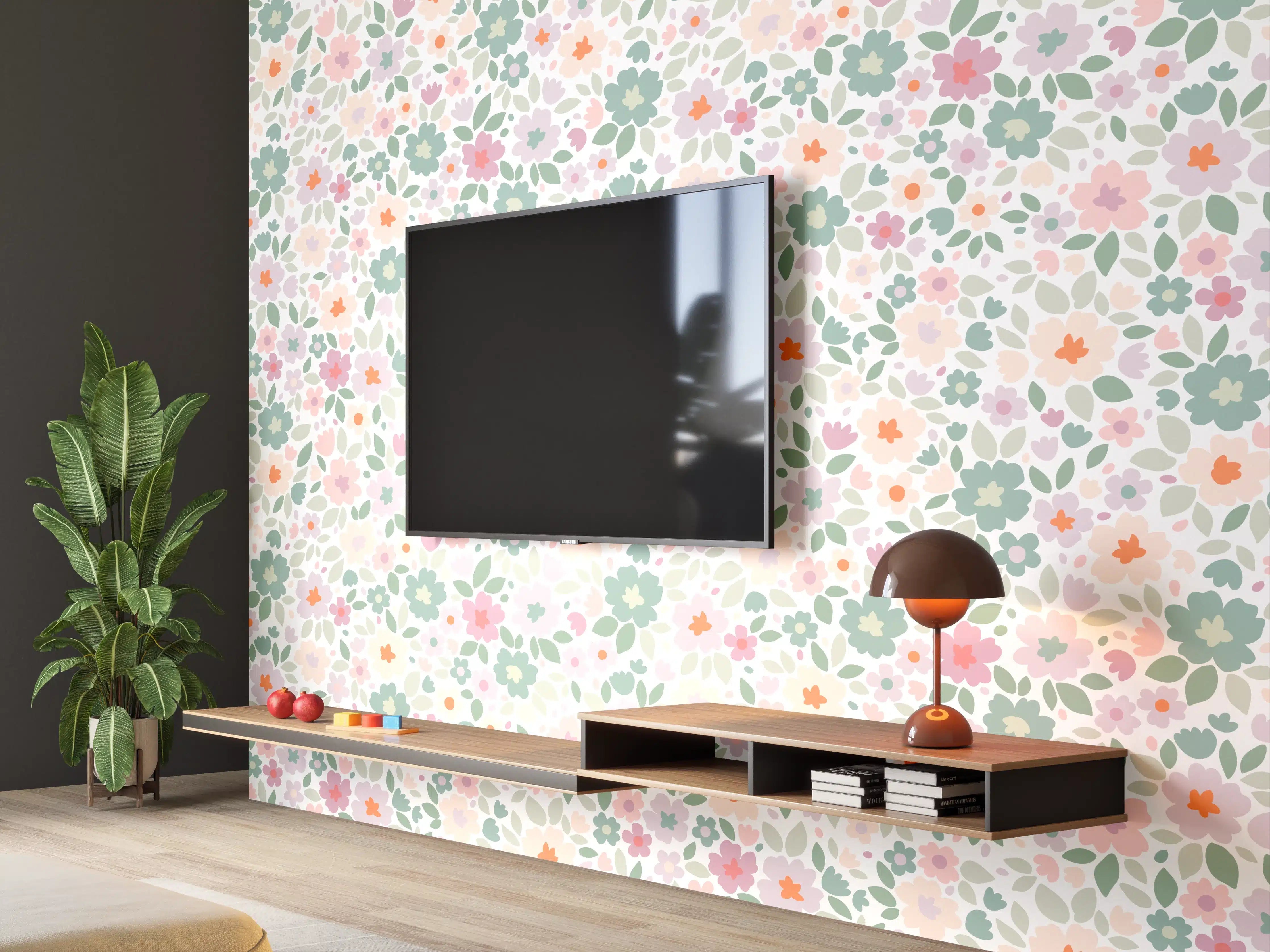 Wandverkleidung Wohnzimmer - Vintage Ditsy Pattern in Rosa