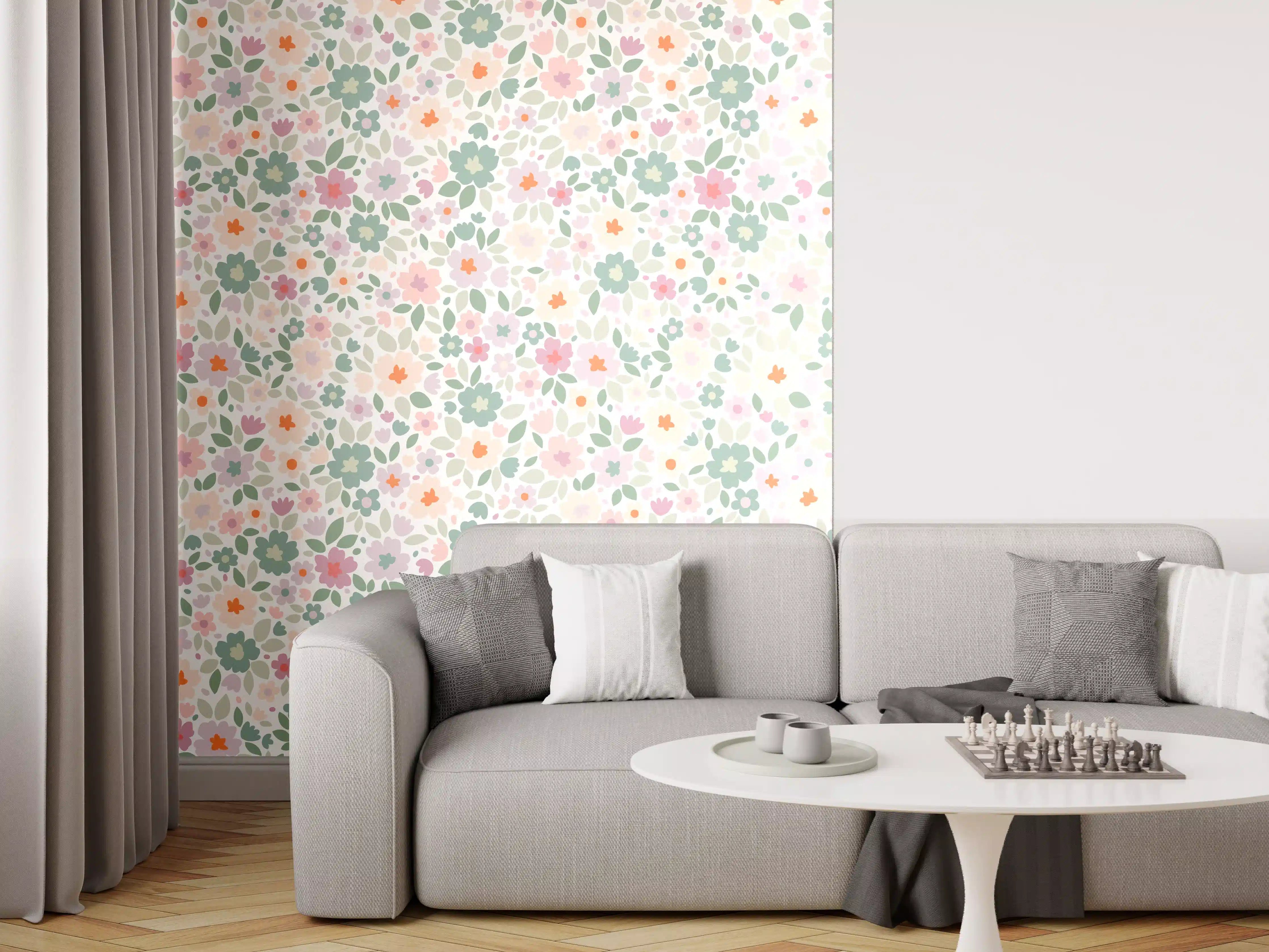 Wandverkleidung Wohnzimmer - Vintage Ditsy Pattern in Rosa
